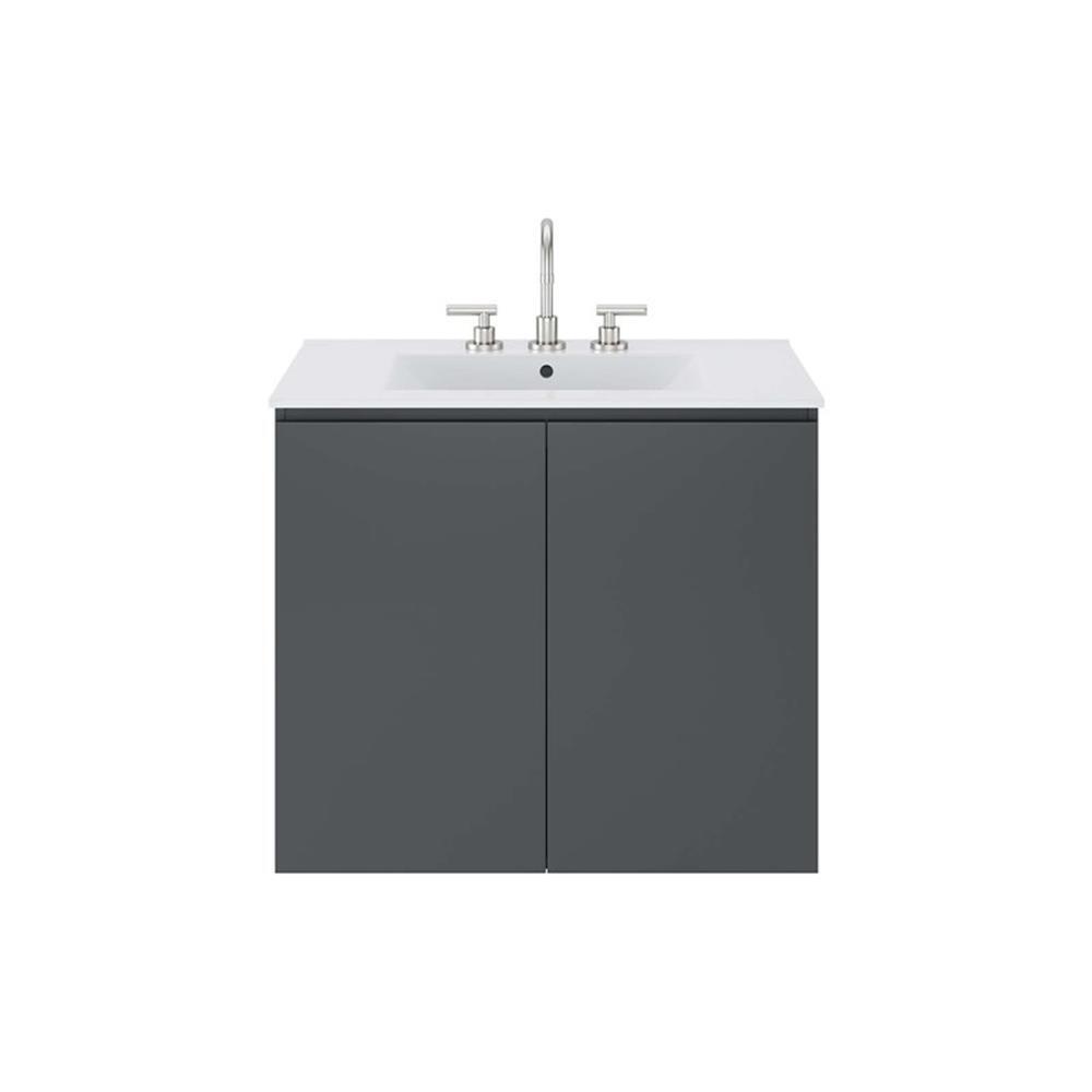 Modway Bryn 30″ Modern Wood/Ceramic Wall-Mount Bathroom Vanity in Gray/White