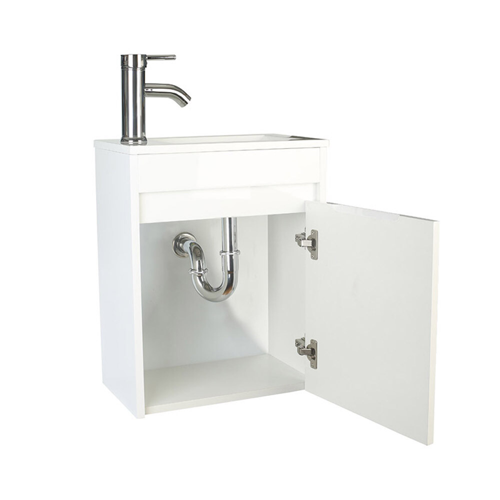 16″Bathroom Vanity Wall Mount Cabinet Resin Sink Faucet Vessel Drain Combo Set
