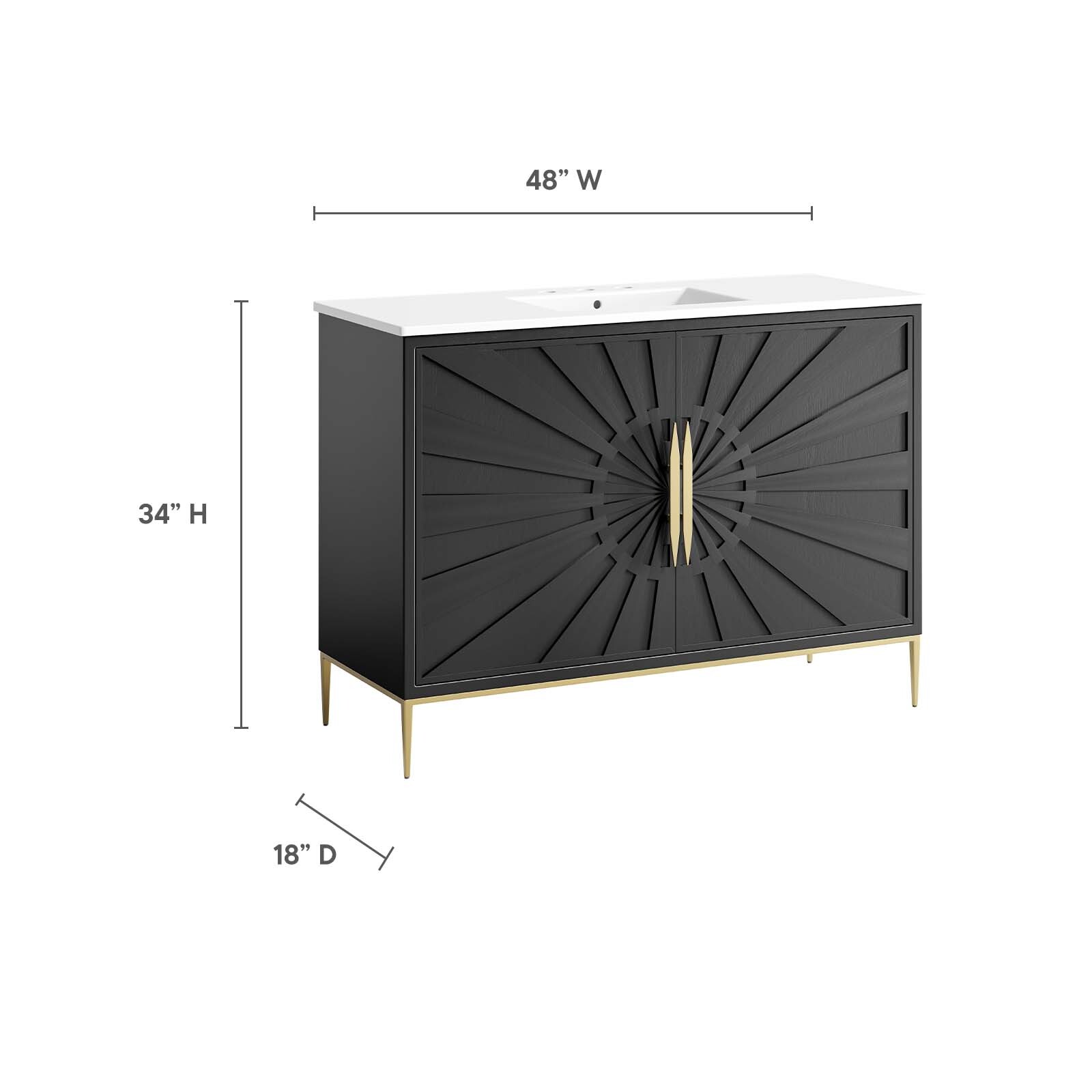 Modway Awaken 48″ Bathroom Vanity Cabinet in White Black With Ceramic Sink Basin