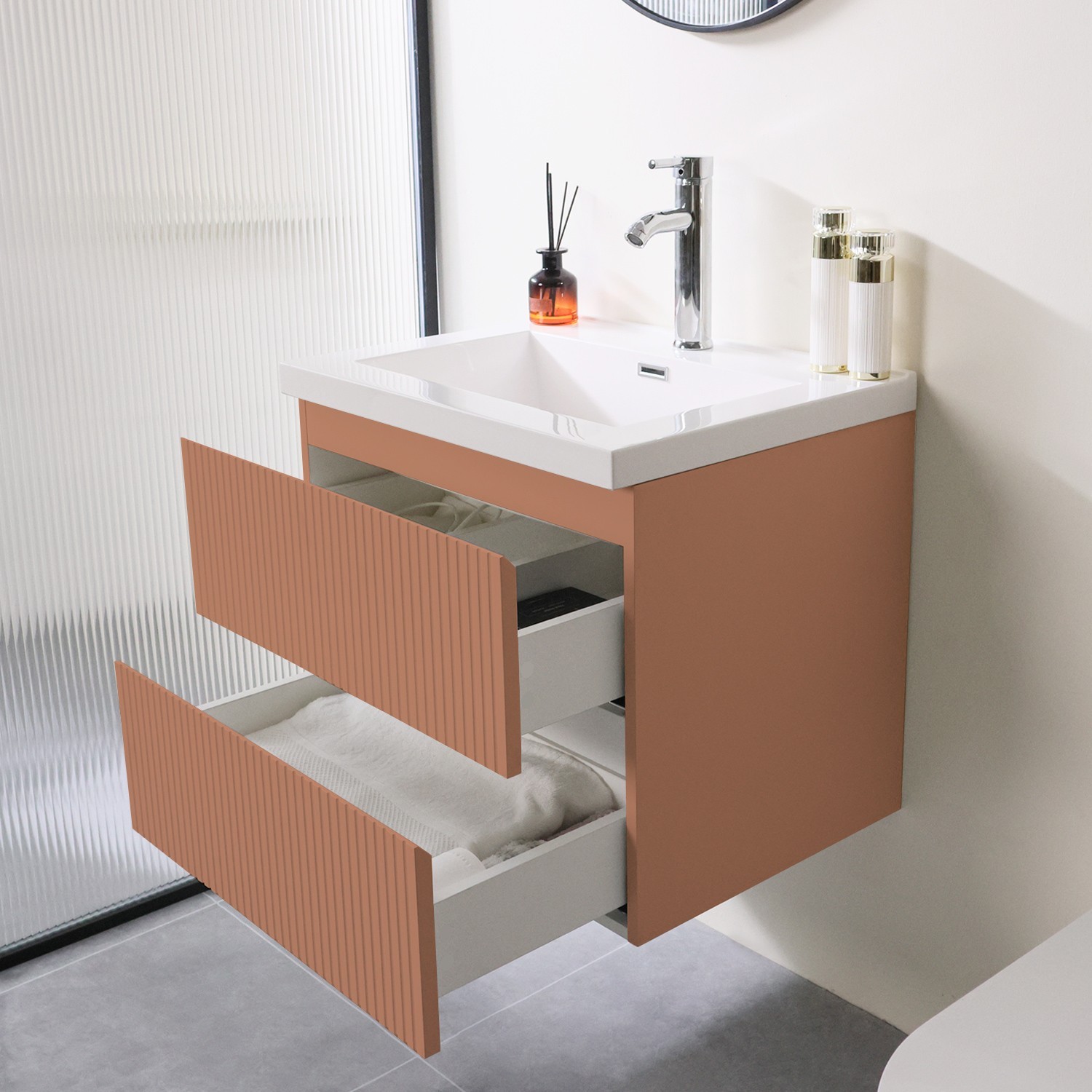 24 in Bathroom Vanity with Resin Sink Wall-mounted Cabinet No Assembly Required