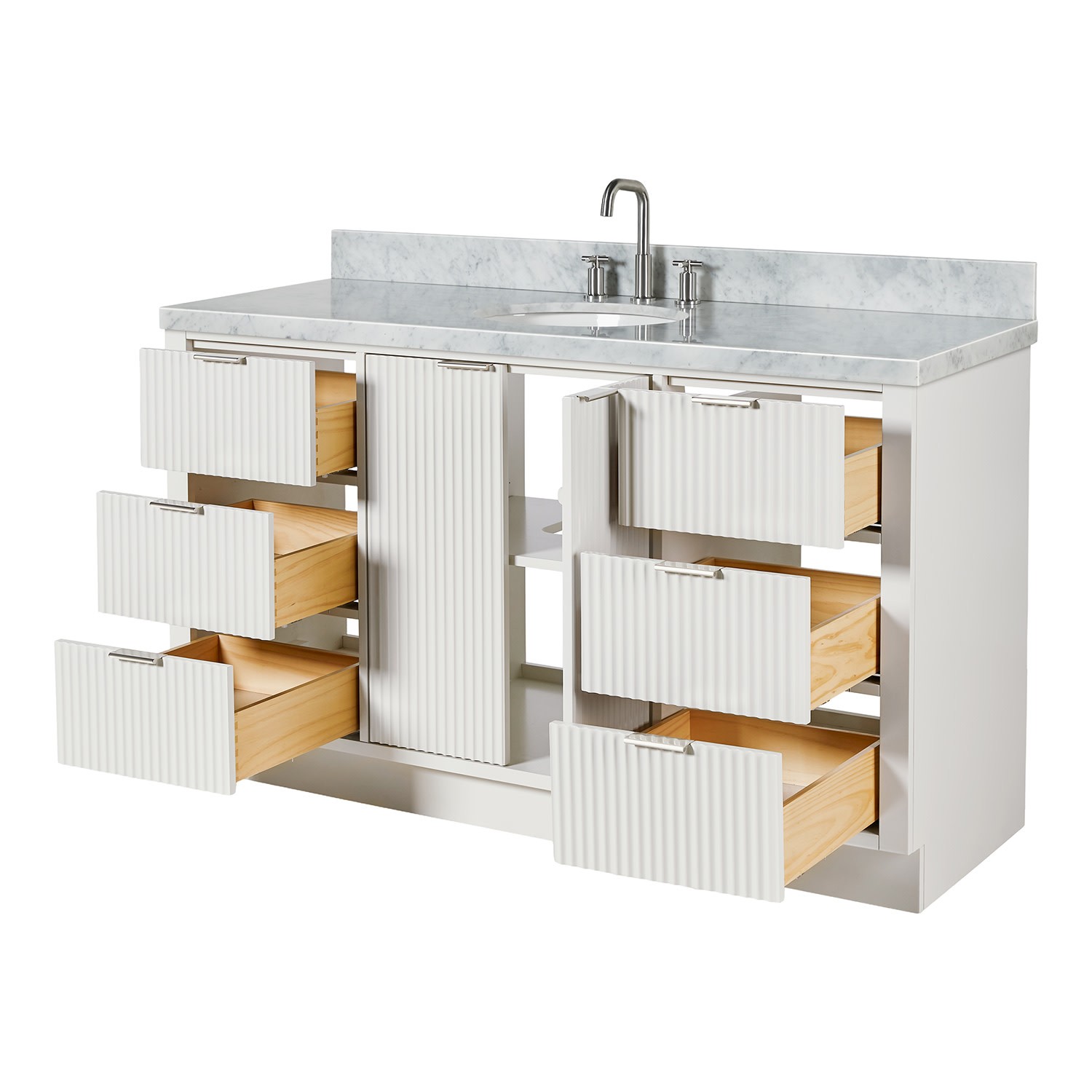 Ariel P61CWOVO Milan 61″ – Warm White / Italian Carrara Marble Top / Brushed