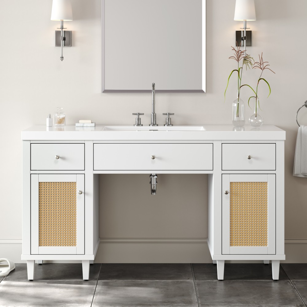 60 Inch Bathroom Vanity with SMC Sink, Modern Spacious Bathroom Storage Cabinet