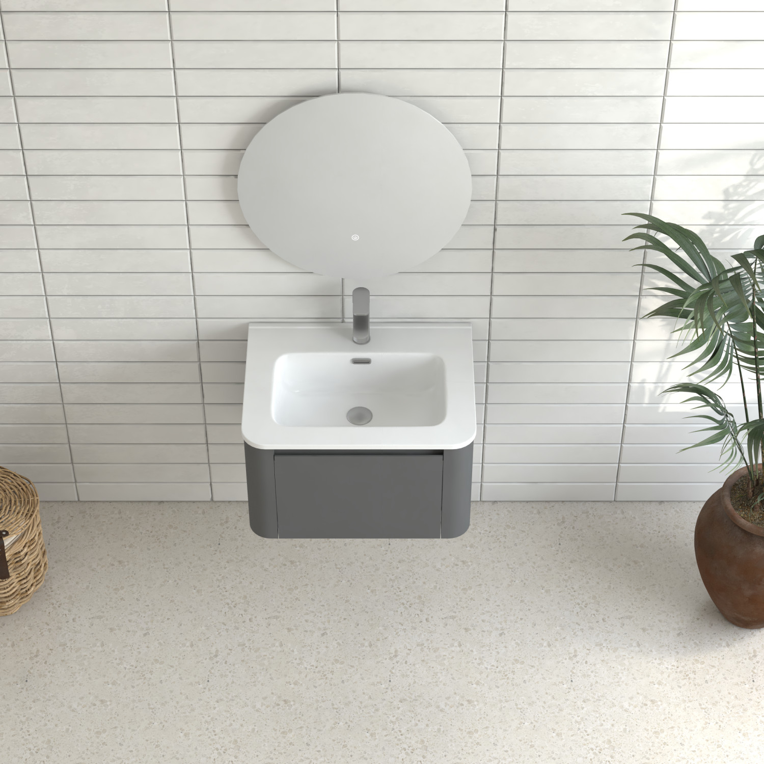 24″ Grey Floating Bathroom Vanity with White Ceramic Integrated Basin