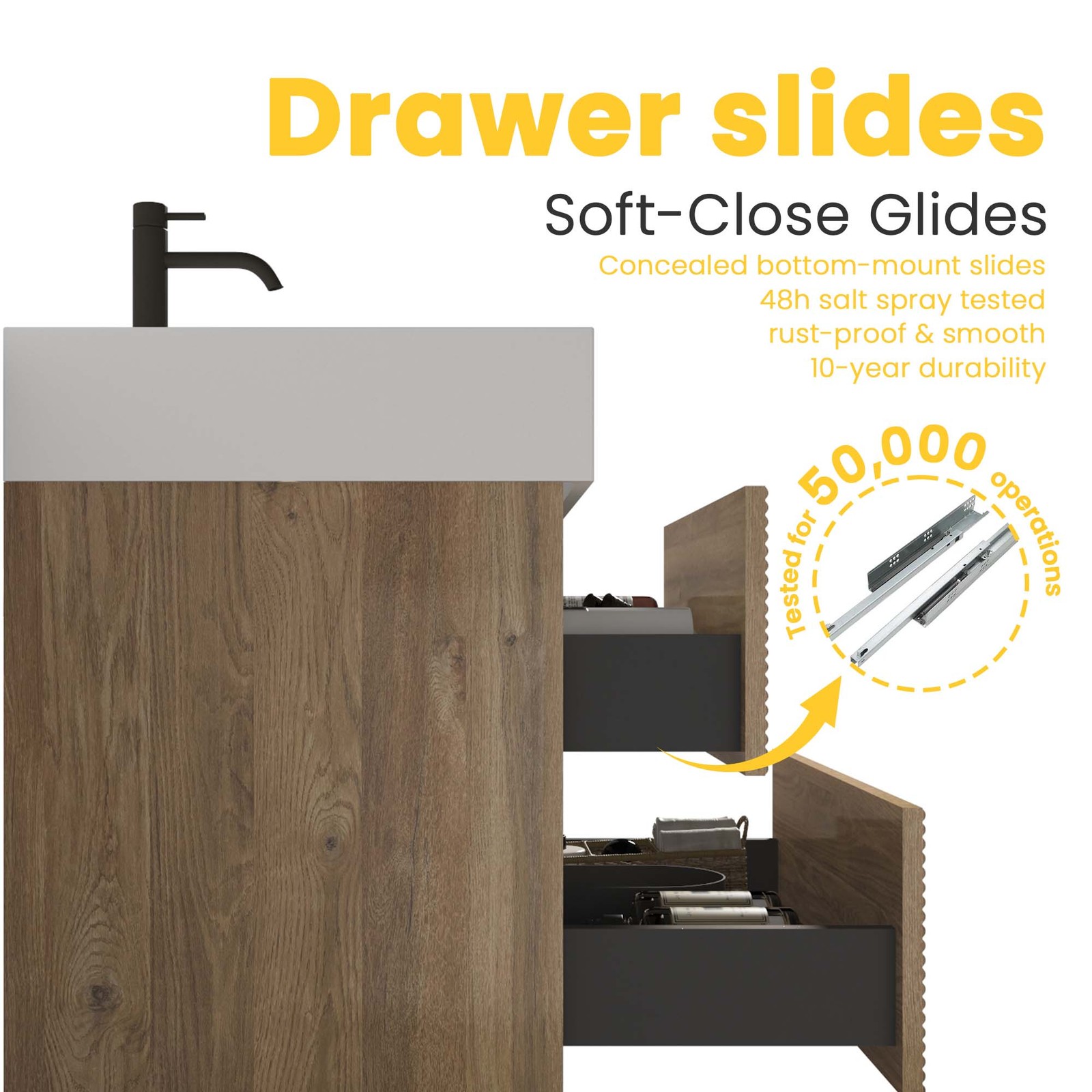 24″ Rough Oak Wall Mounted Bathroom Vanity with White Glossy Sink