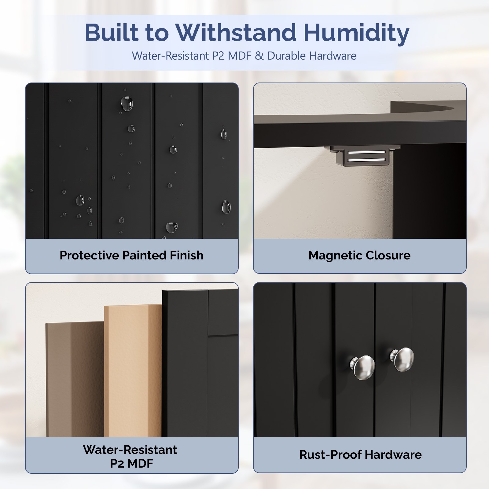 Under Sink Vanity Cabinet Bathroom Double Door Shelf Cupboard Basin Organizer