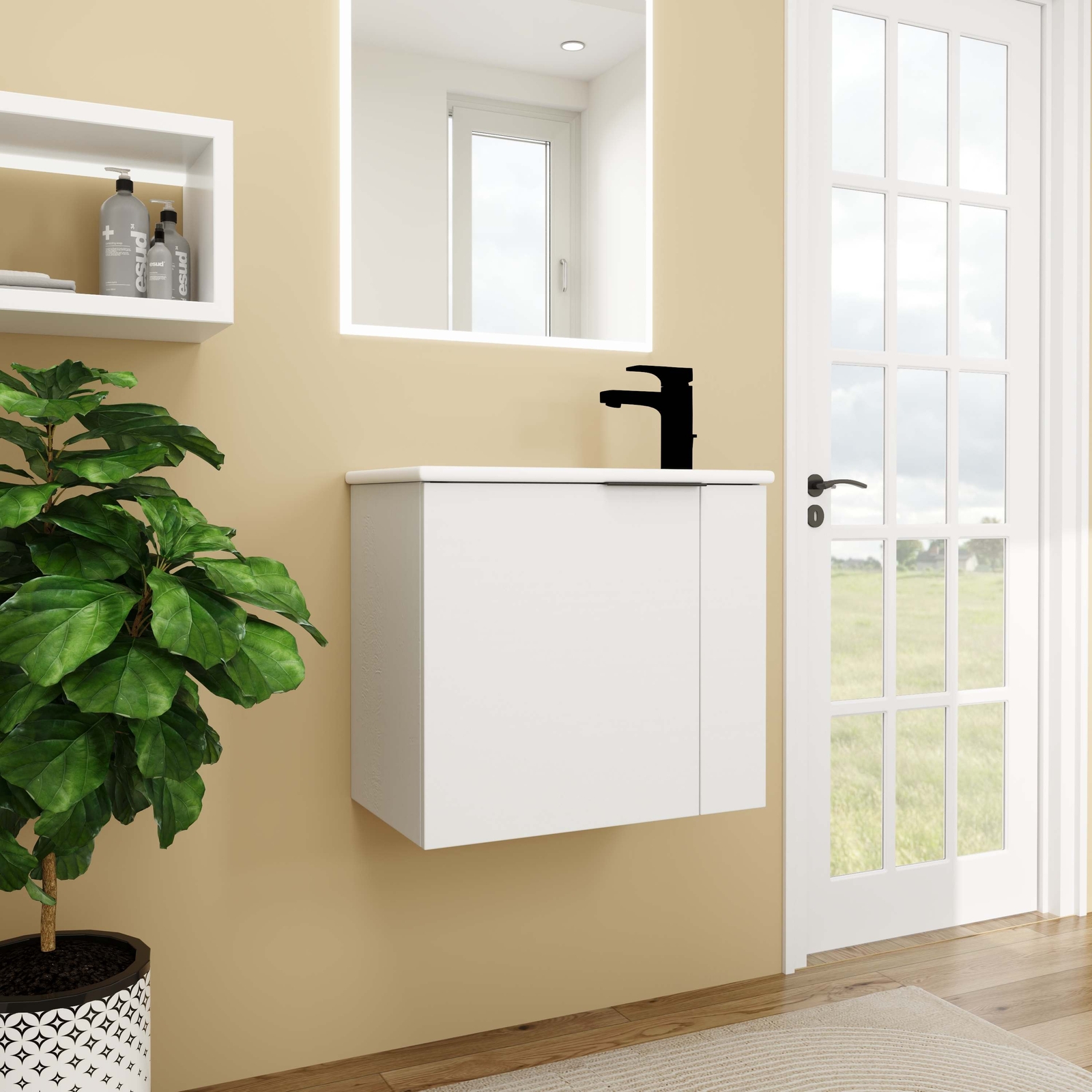22” Wall Mounted Small Floating Bathroom Vanity w/ Sink Soft Close Door White