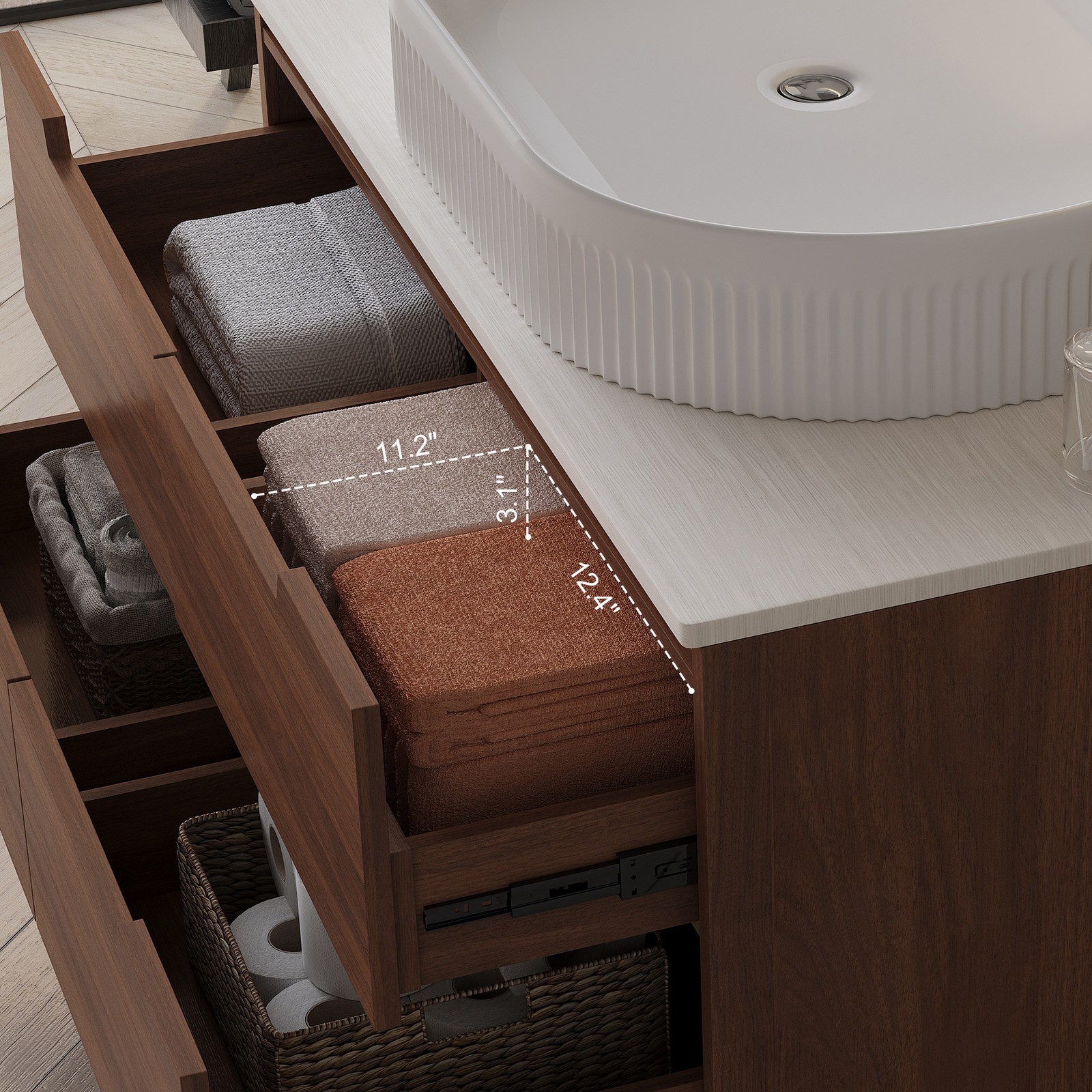 Bathroom Vanity w/Ceramic Integrated Sink, Storage Cabinet w/Soft-Close Drawers