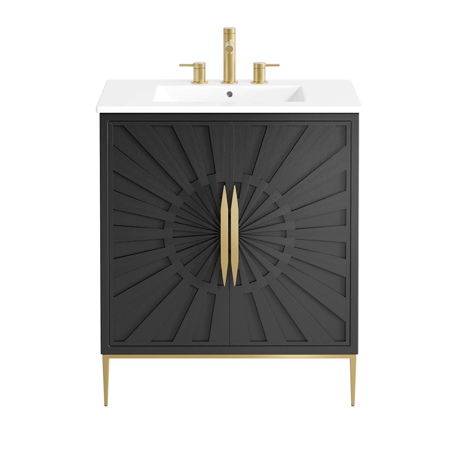 Modway Awaken 30″ Bathroom Vanity Cabinet in White Black With Ceramic Sink Basin