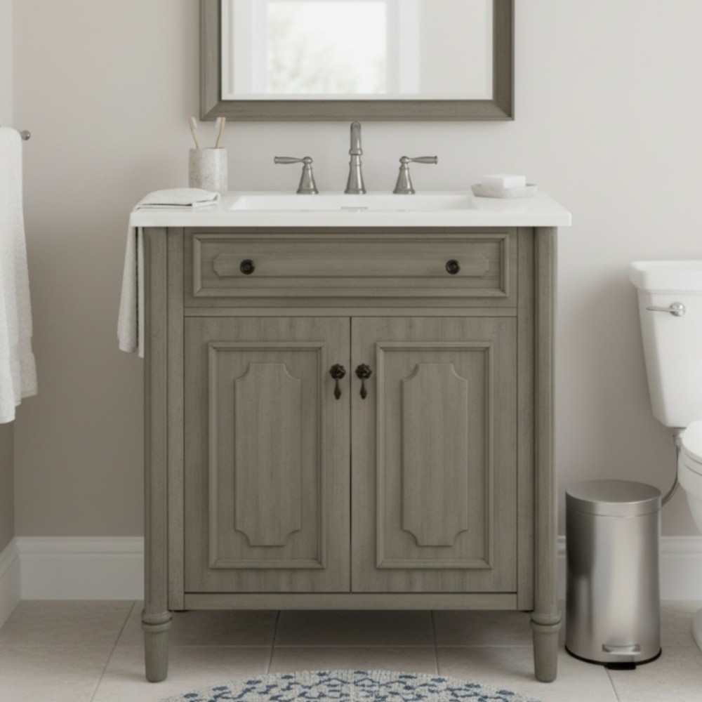 30In Bathroom Vanity with Sink Rustic Bathroom Cabinet with Soft Close Doors