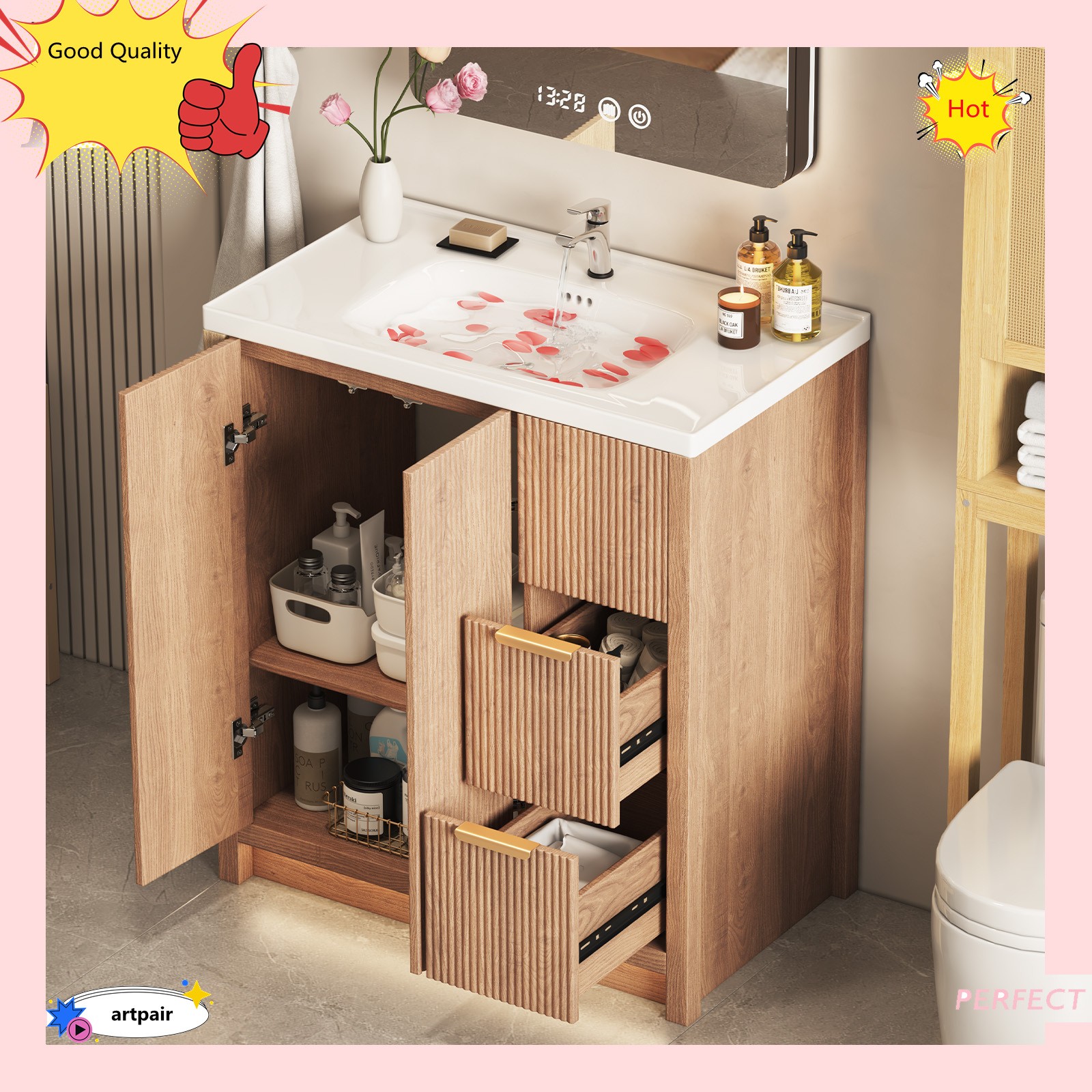 31 Inch Vanity Wood Bathroom Vanity Cabinet W/ Countertop Ceramic Sink USA STOCK