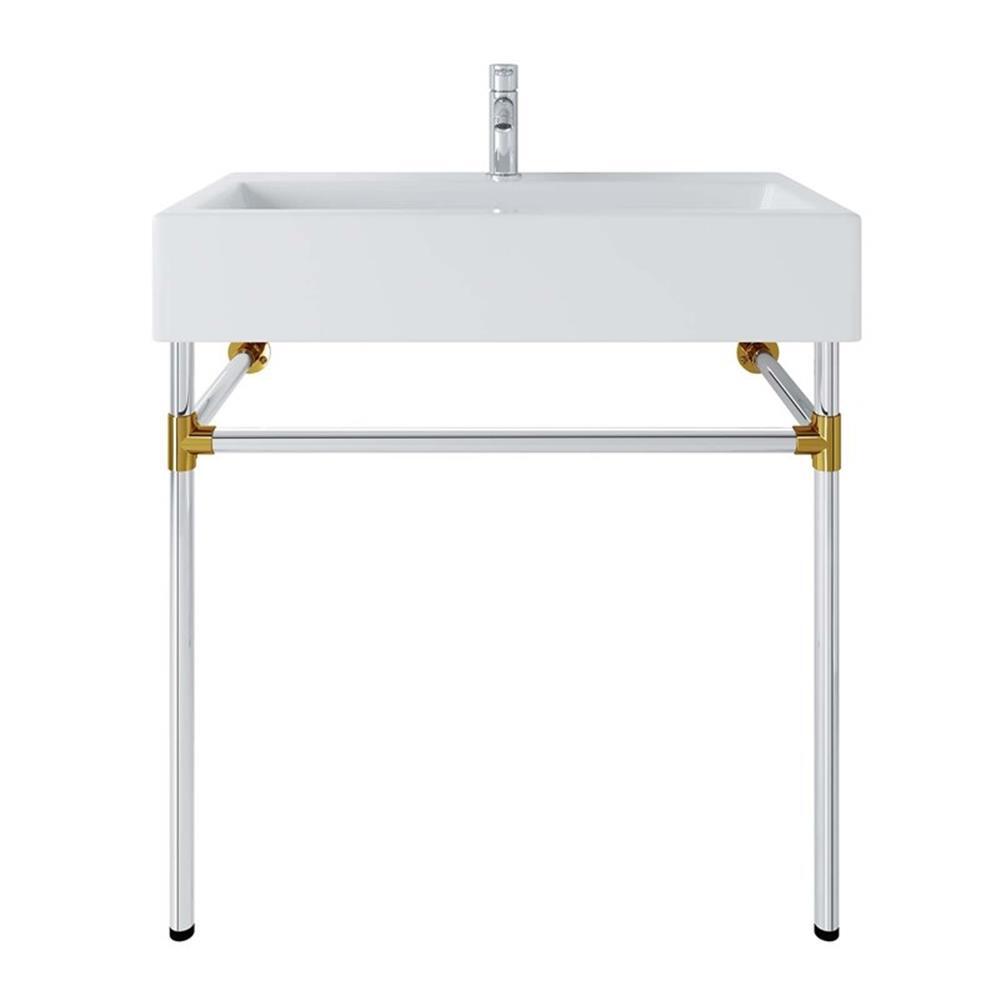 Modway Redeem 32″ Wall-Mount Stainless Steel Bathroom Vanity in Silver/White