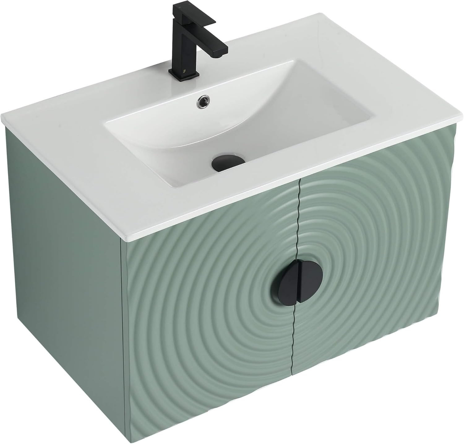 Mint Green 30″ Floating Bathroom Vanity with Sink & Fluted Door Design
