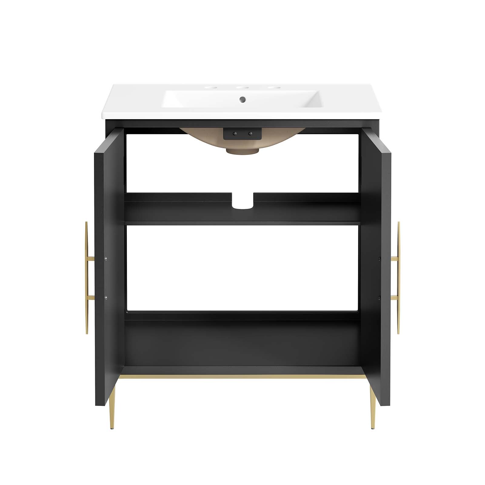 Modway Awaken 30″ Bathroom Vanity Cabinet in White Black With Ceramic Sink Basin