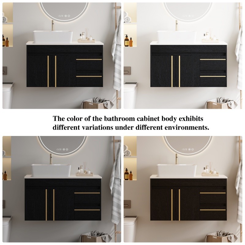 36″ Wall-Mounted Bathroom Vanity w/Vessel Ceramic Sink,Soft-Close Door & Drawers