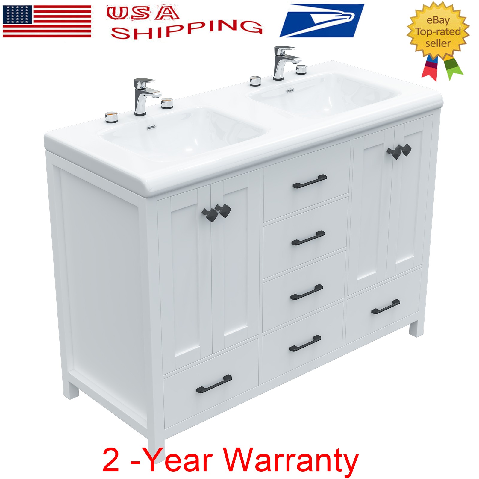 Bathroom Vanity Double Sink Ceramic Freestanding Storage Cabinet Drawers White