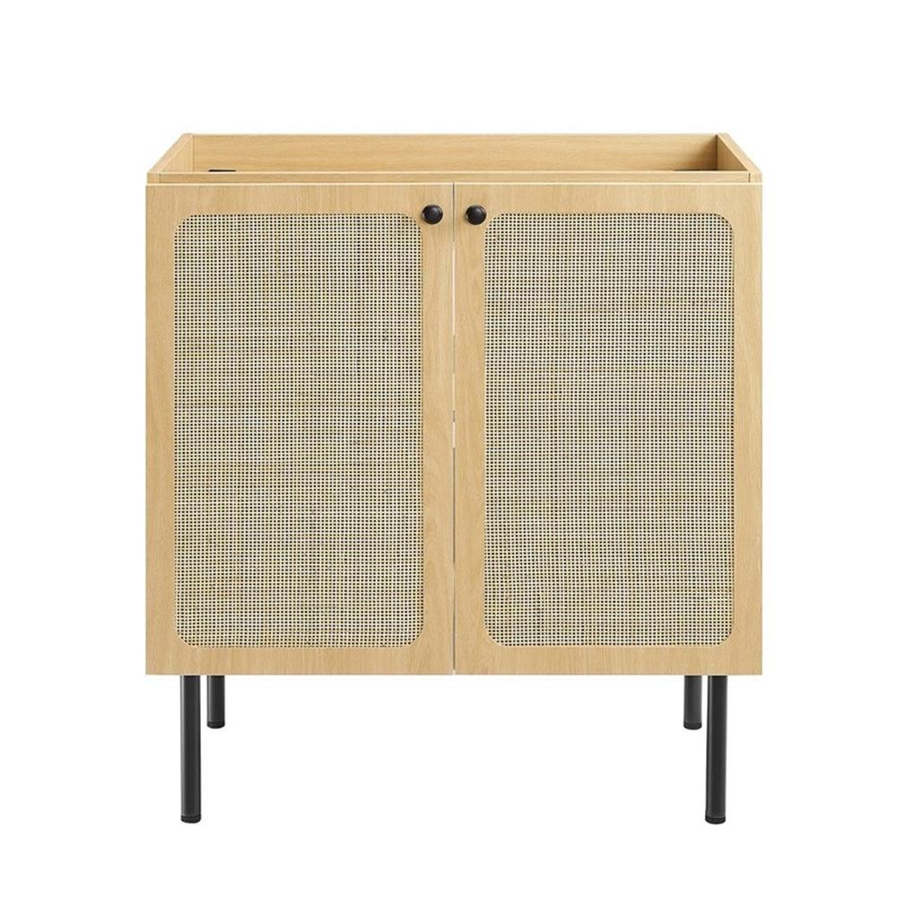 Modway Chaucer 30″ Wood & Rattan Bathroom Vanity in Oak/White