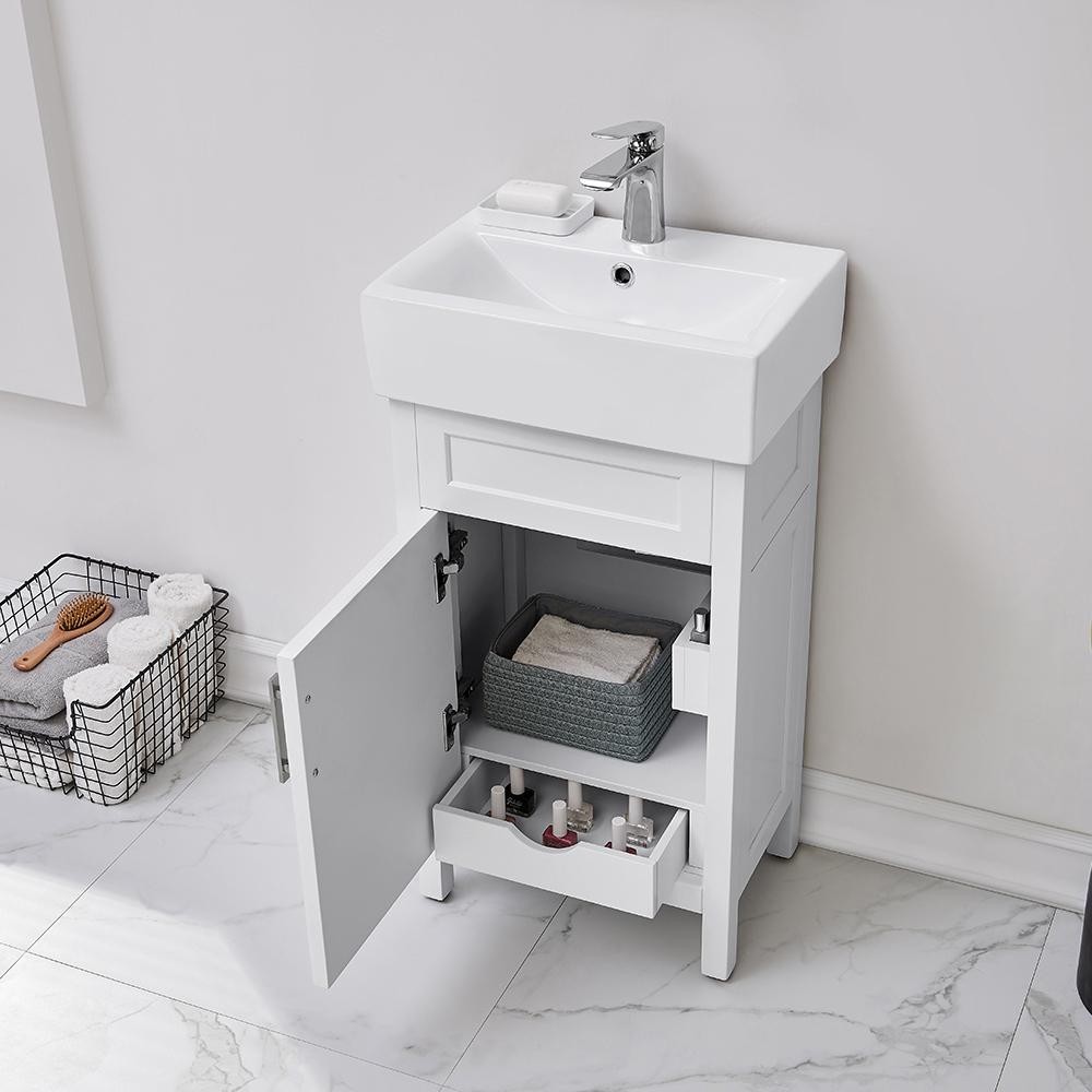Bath Vanity 18 in. W x 12 in. D White Ceramic Vanity Top w/ Basin Door Drawer
