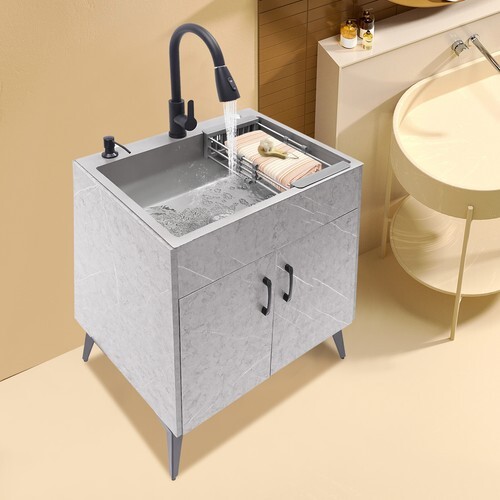 Modern Bathroom Vanity Free Standing Kitchen Cabinet Sink w/ Pull-out Faucet