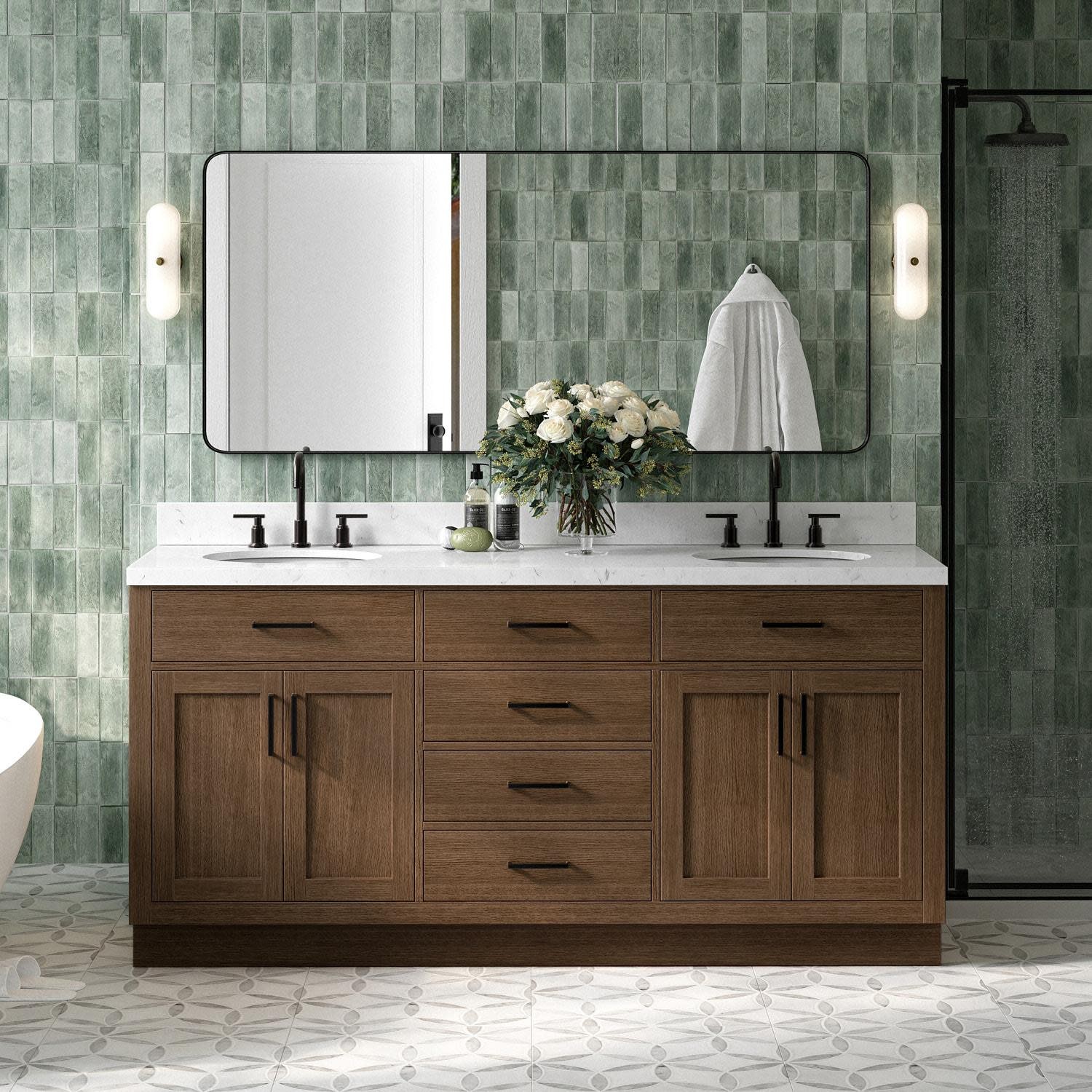 Ariel T072DCQOVO Hepburn 72″ – Brown Oak / Carrara White Quartz / Satin Brass