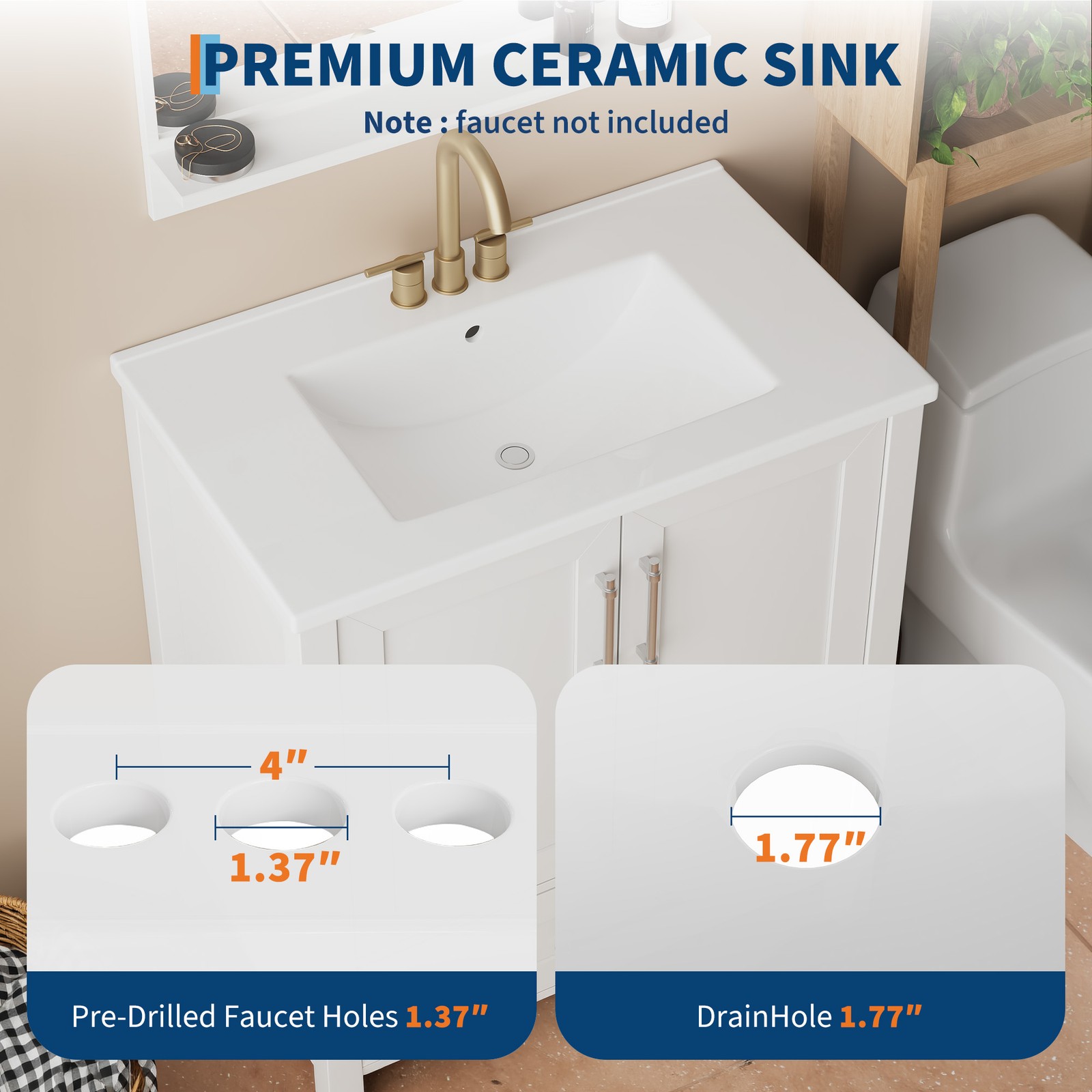 24 Inch Bathroom Vanity with Sink Freestanding Cabinet Soft-Closing Doors