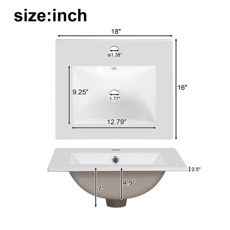 18″ Modern Bathroom Vanity with Ceramic Sink,Soft-Close Drawers & Door Organizer