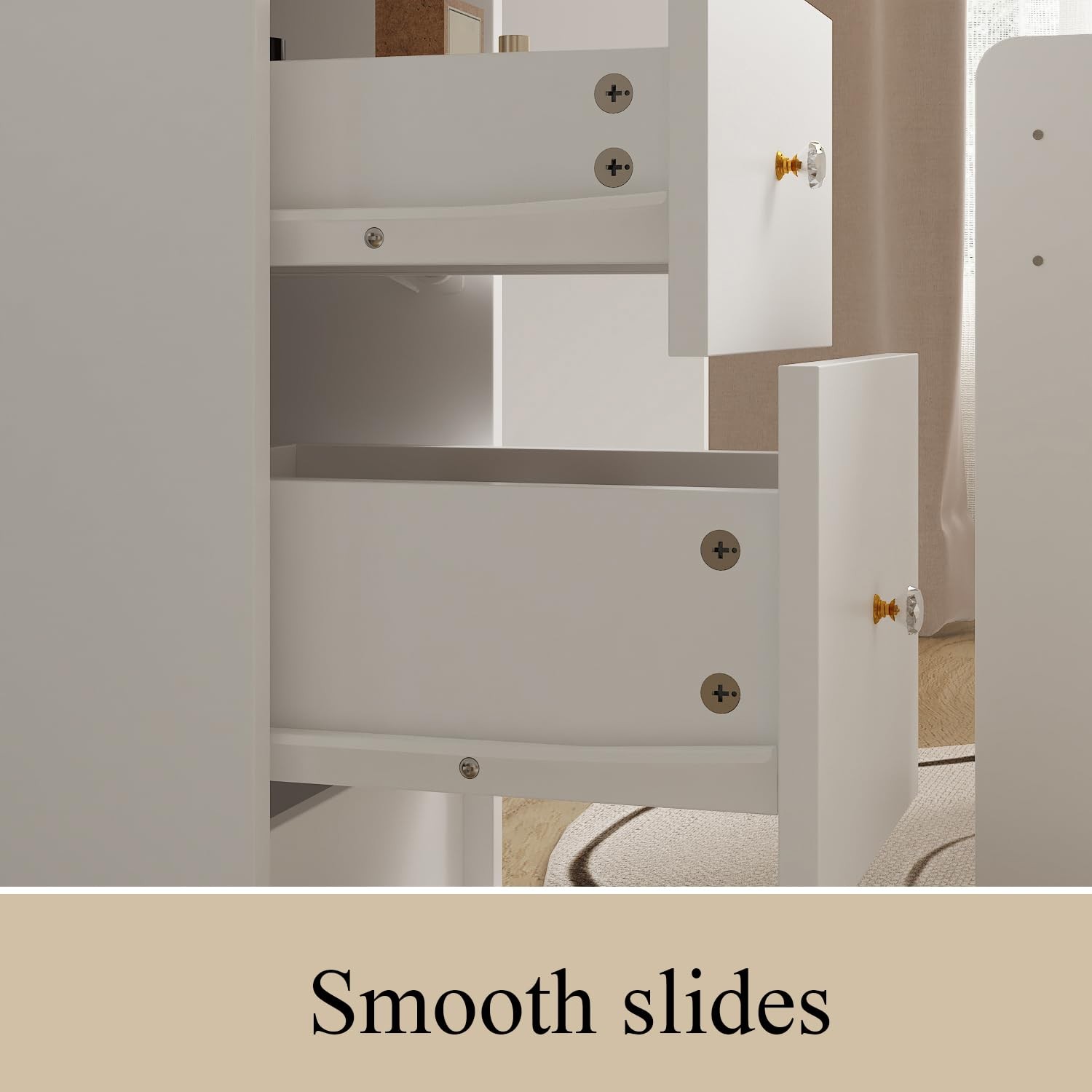 White Vanity Set with Mirror Dressing Table Desk Stool 5 Drawers Shelves