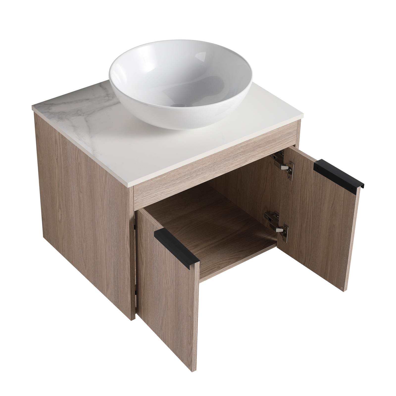 24″ Floating Wall Mount Bathroom Vanity Cabinet Ceramic Wash Sink Above Counter