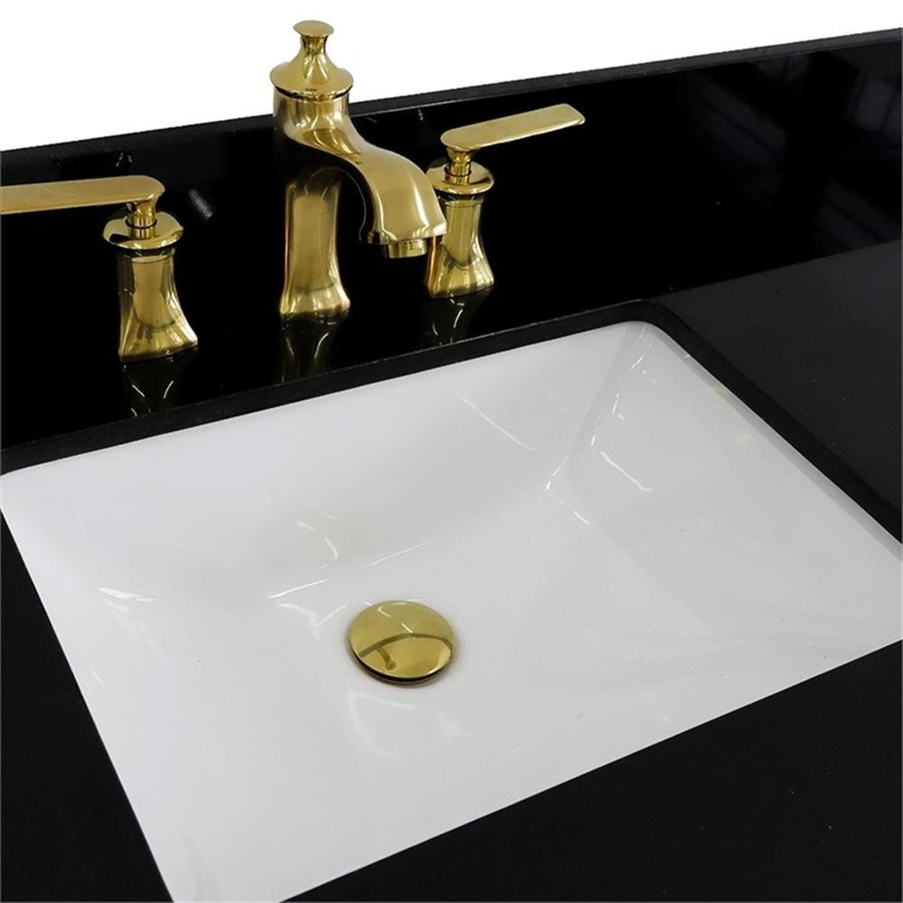 61 in. Double Wooden Vanity Dark Gray Black Galaxy Granite Rectangle Sink