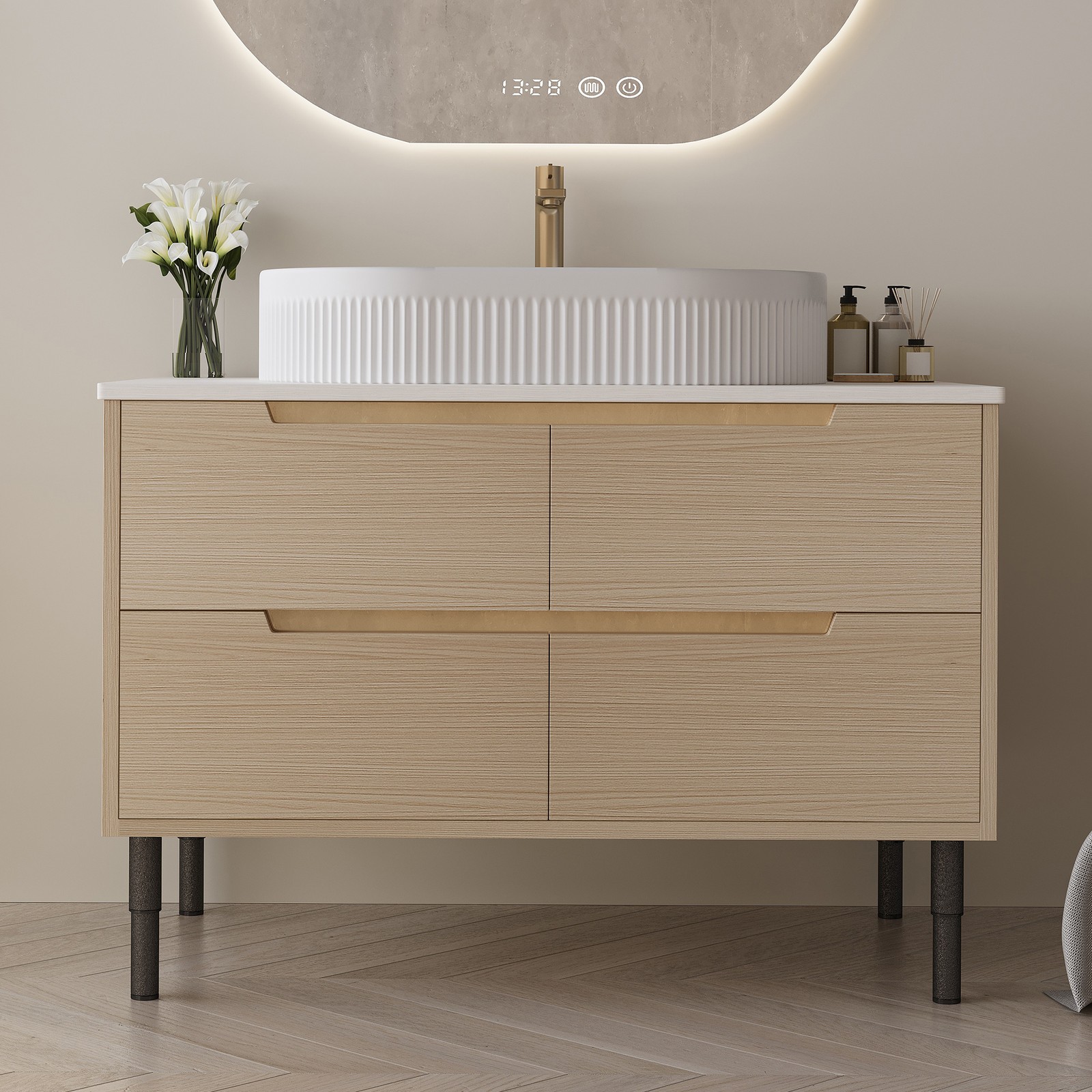 36″ Bathroom Vanity, Freestanding or Wall Mounted with Ceramic Integrated Sink
