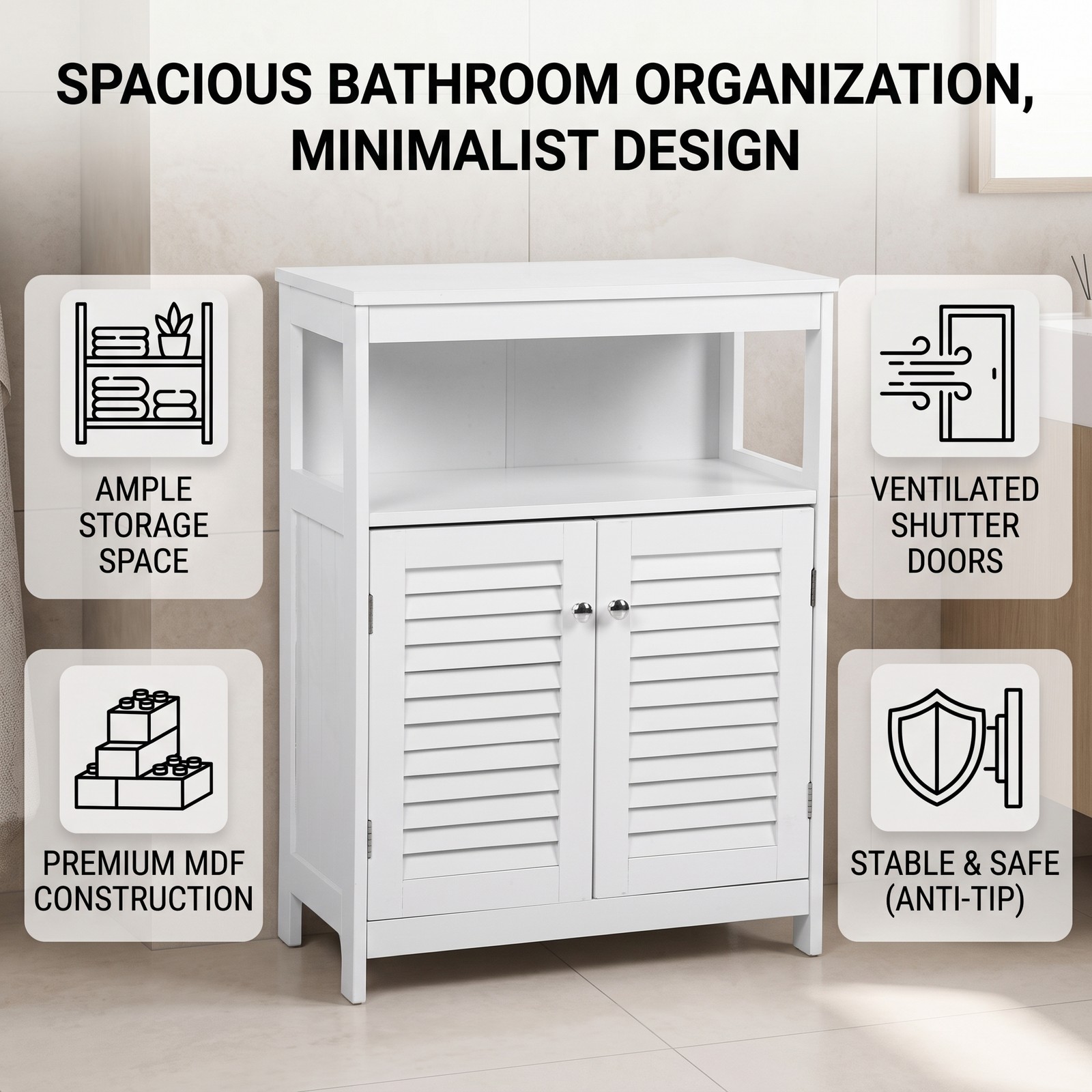 Bathroom Storage Cabinet 23.6in White Modern Fit Most Home Decor Styles