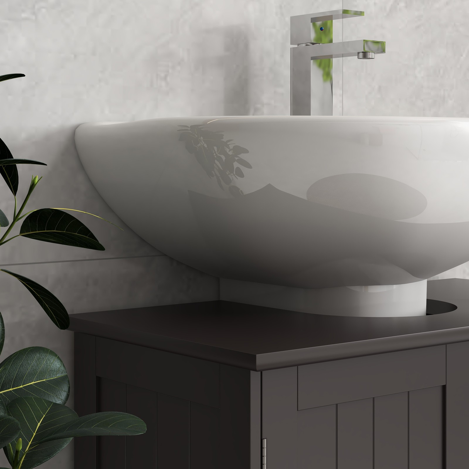 Under Sink Bathroom Cabinet with 2 Doors and Shelf, Coffee