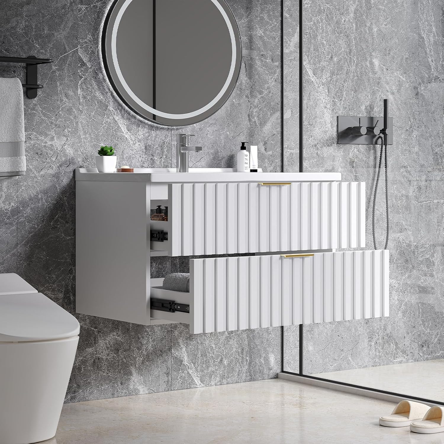 ONBRILL 30 Inch Bathroom Vanity with Sink Combo, Floating Bathroom Vanity with 2