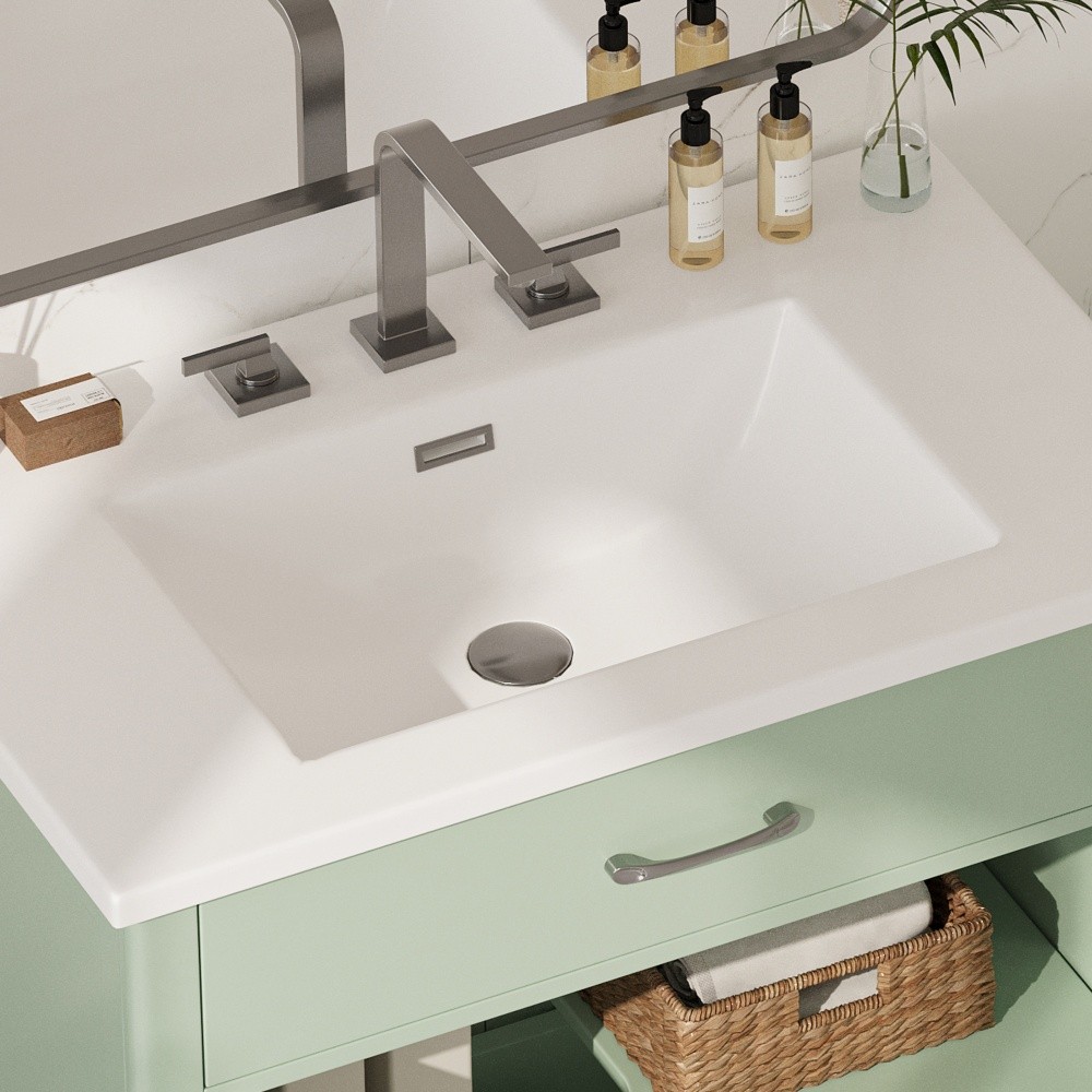 31″Bathroom Vanity Freestanding with Tempered Sink, Modern Storage Cabinet