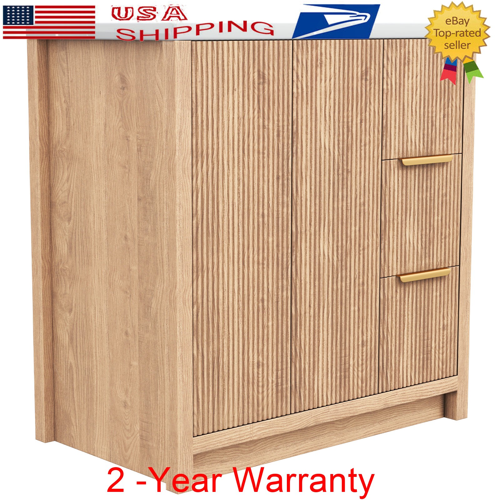 Wood Bathroom Vanity Cabinet w/ Ceramic Sink Storage Bathroom Cabinet w/ Drawer