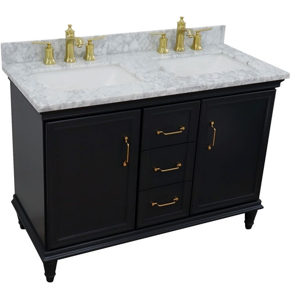 49 in. Double Wooden Vanity Dark Gray with White Carrara Rectangle Sink