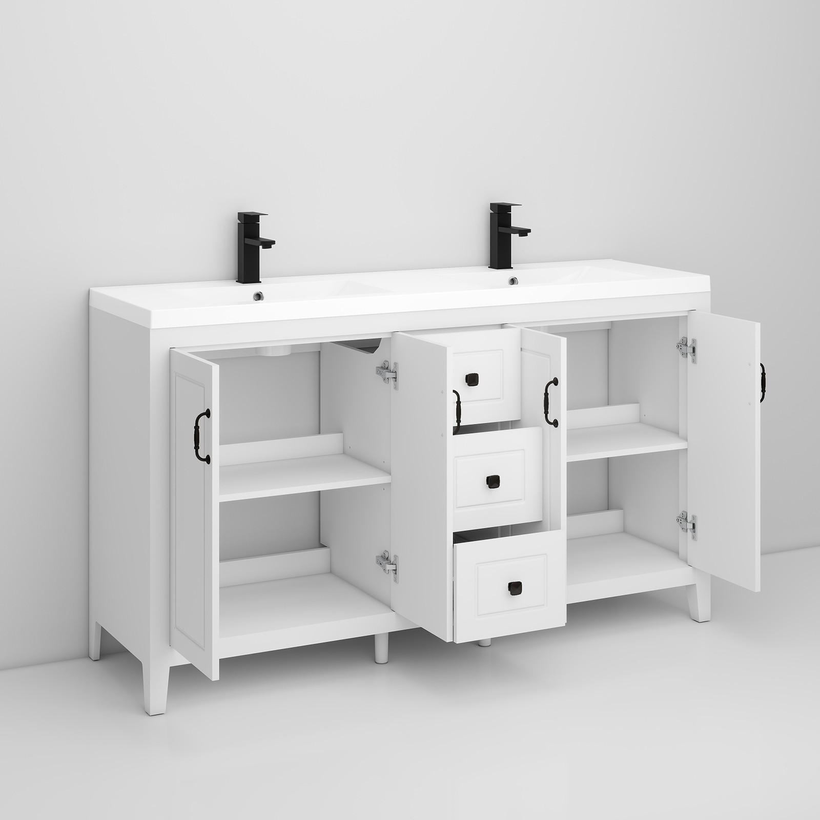 60″ Bathroom Vanity with Sink Soft-Close 4 Doors 3 Drawers Faucet Freestanding