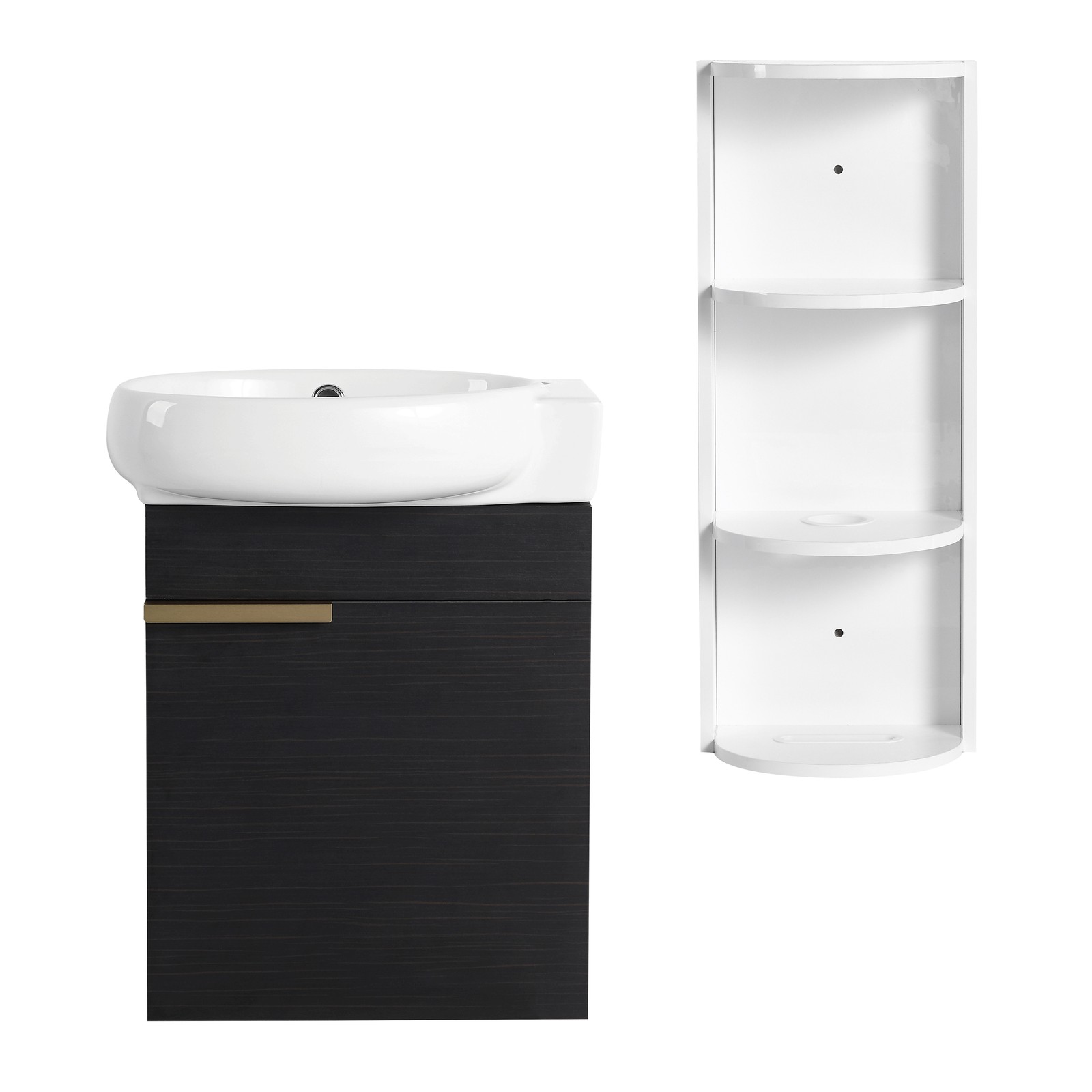 16In Freestanding Bathroom Vanity With Ceramic Sink Basin W/ Storage Rack Black