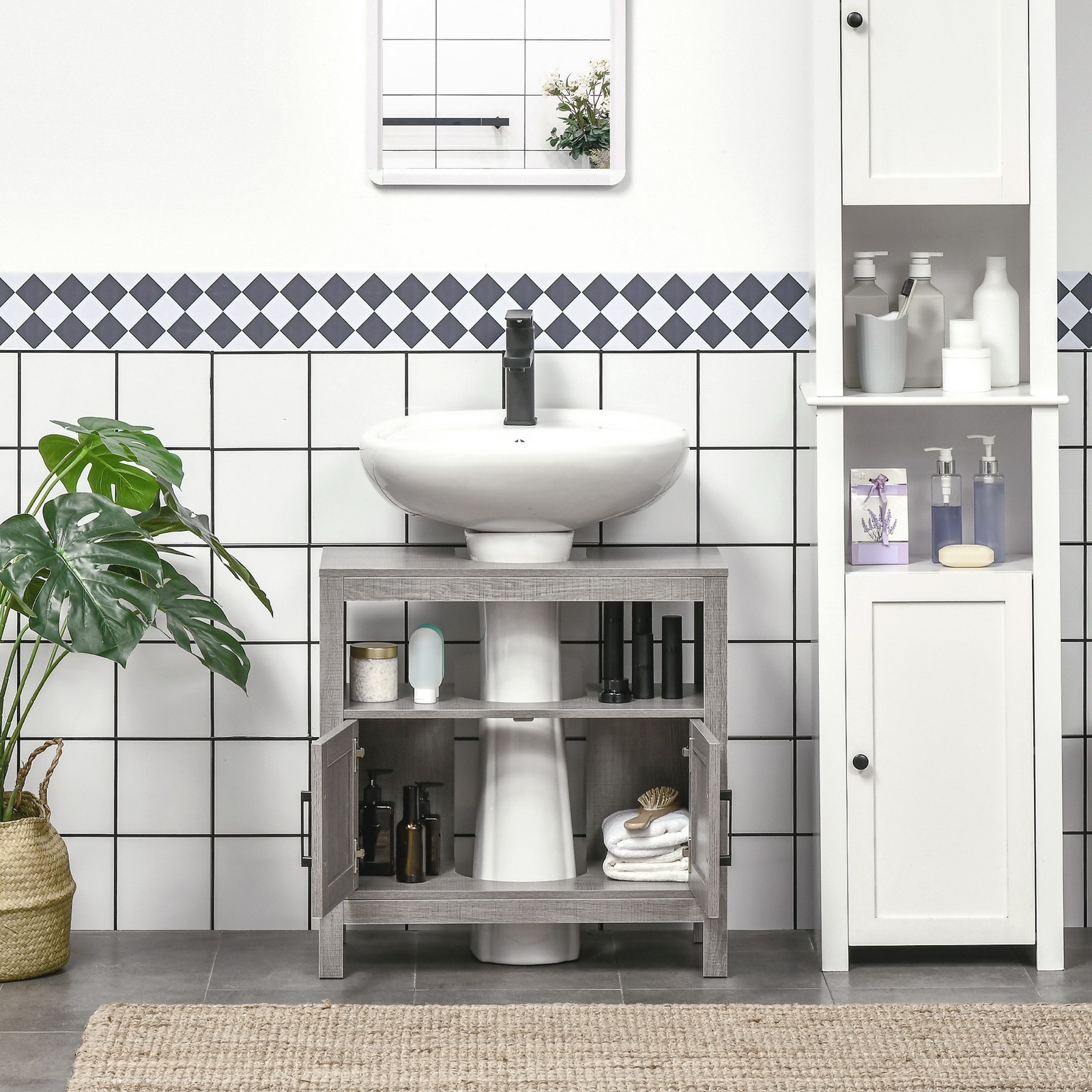Pedestal Sink Storage Cabinet, Bathroom Under Sink Cabinet with 2 Doors