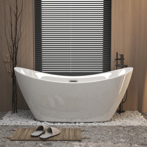 47″ Acrylic Freestanding Bathtub rectang,with 30” Bathroom Vanity with Top Sink