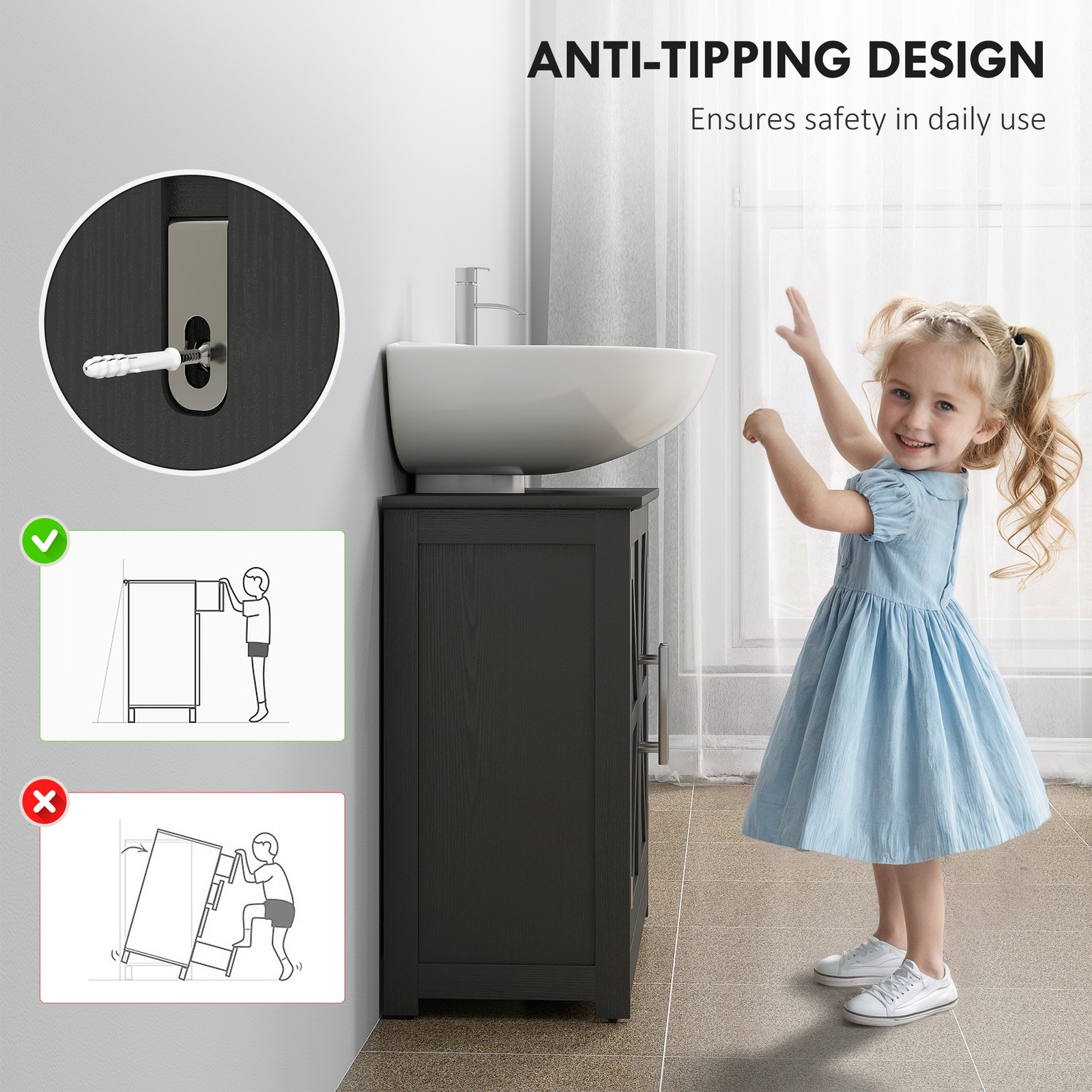 Pedestal Sink Storage Cabinet, Bathroom Sink Cabinet, Black