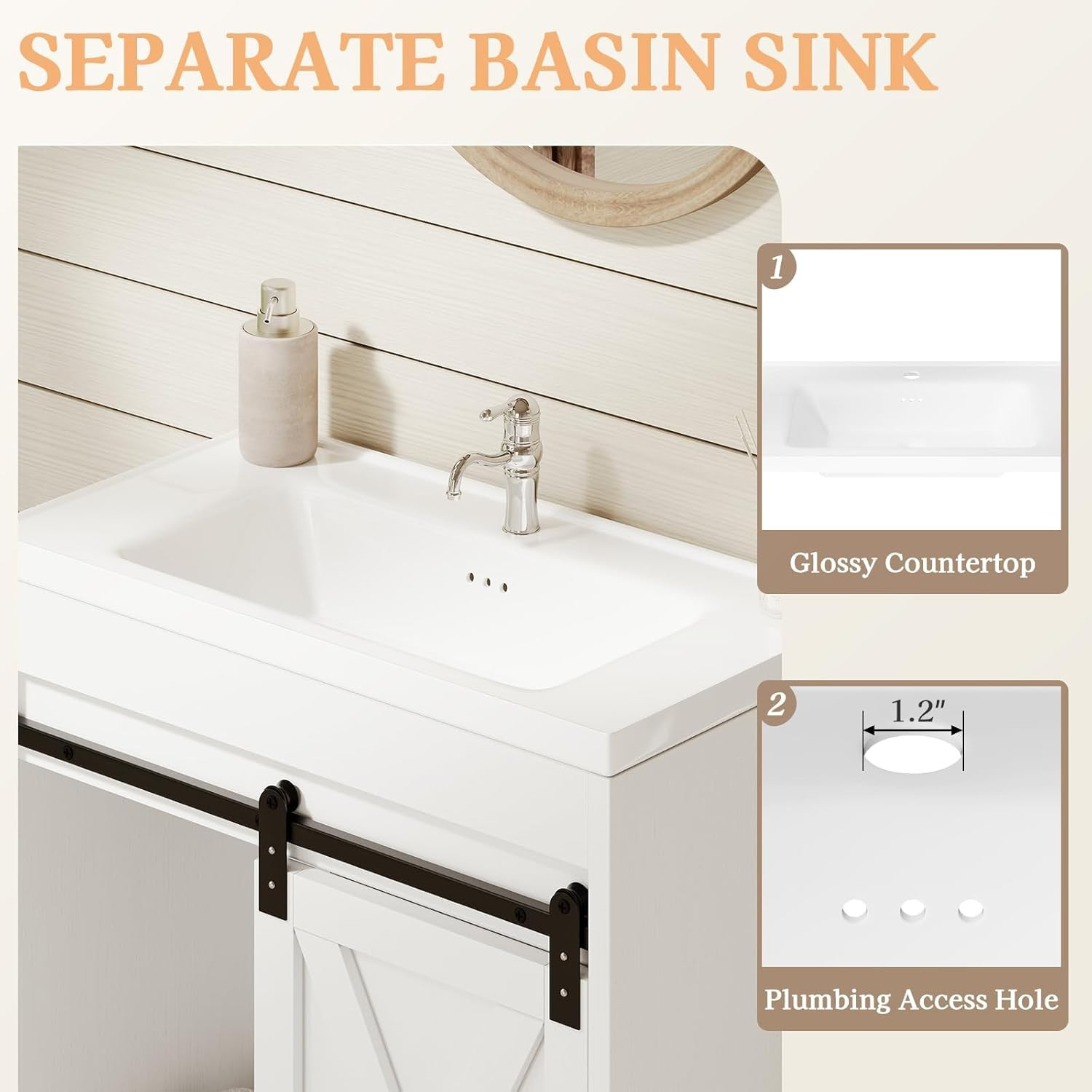 4Ever2Buy 30″ Farmhouse Bathroom Vanity with Sink, Small White Bathroom Vanity C