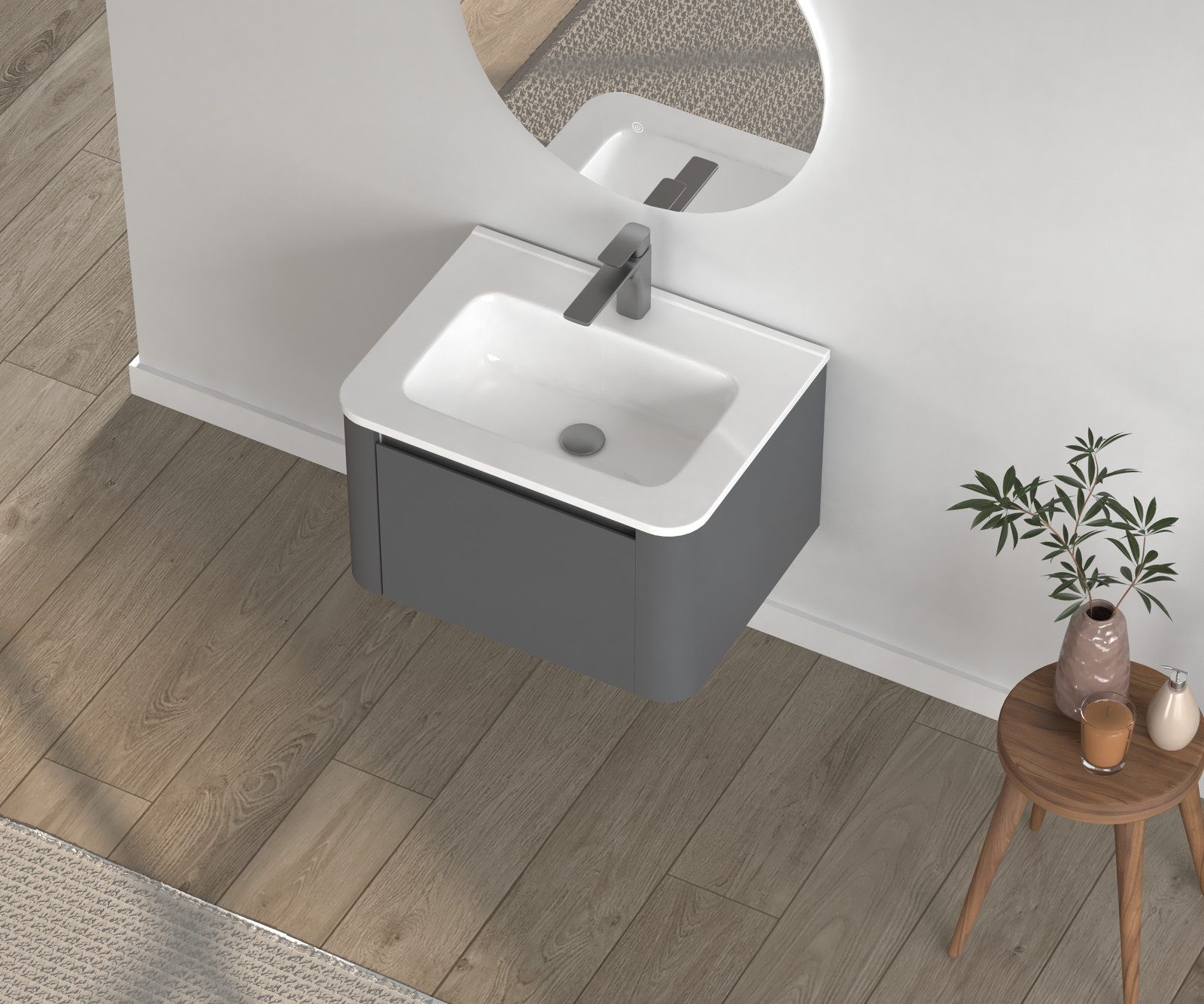 24″ Grey Floating Bathroom Vanity with White Ceramic Integrated Basin