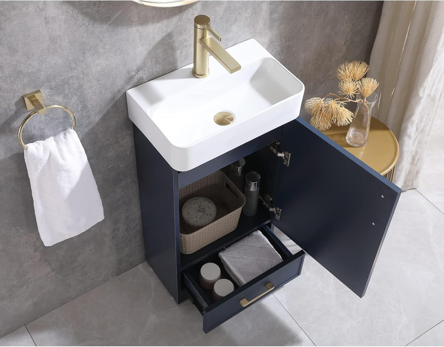 18 Inch Bathroom Vanity with Sink Set, Small Bathroom Vanity with Undermount Ves