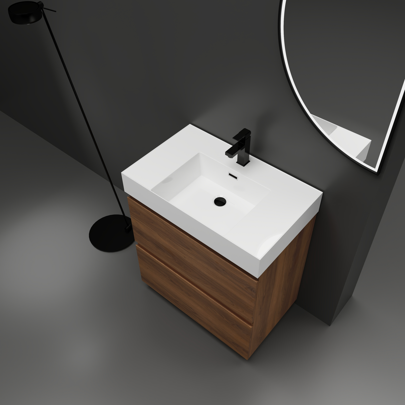 30″ Wood Freestanding Bathroom Vanity W/ Undermount Resin Sink +2 Drawers Brown