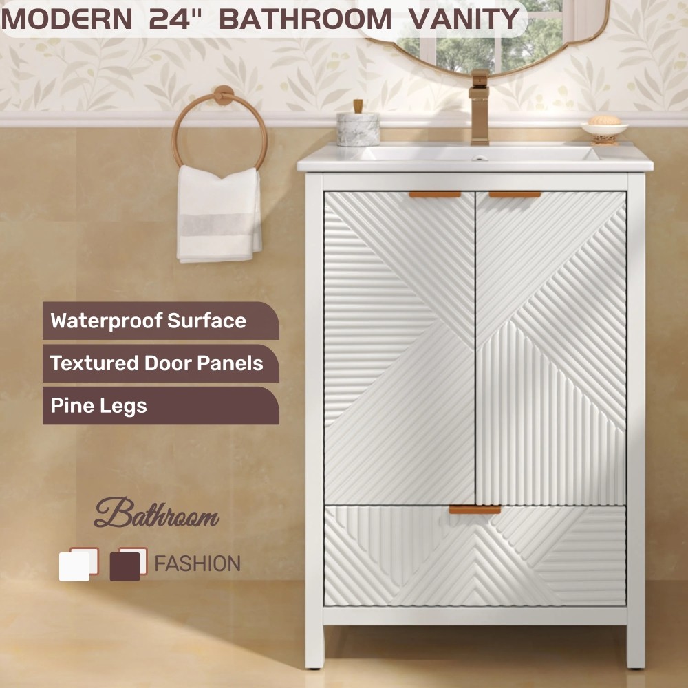 24 In Bathroom Vanity with Sink Combo Bathroom Vanity with Single Faucet Hole