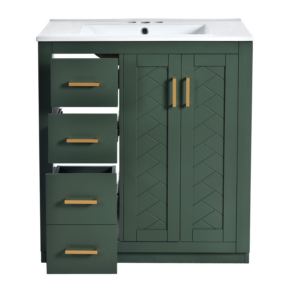 30″ Bathroom Vanity with Sink, Freestanding Vanity Cabinet, 2 Doors 3 Drawers