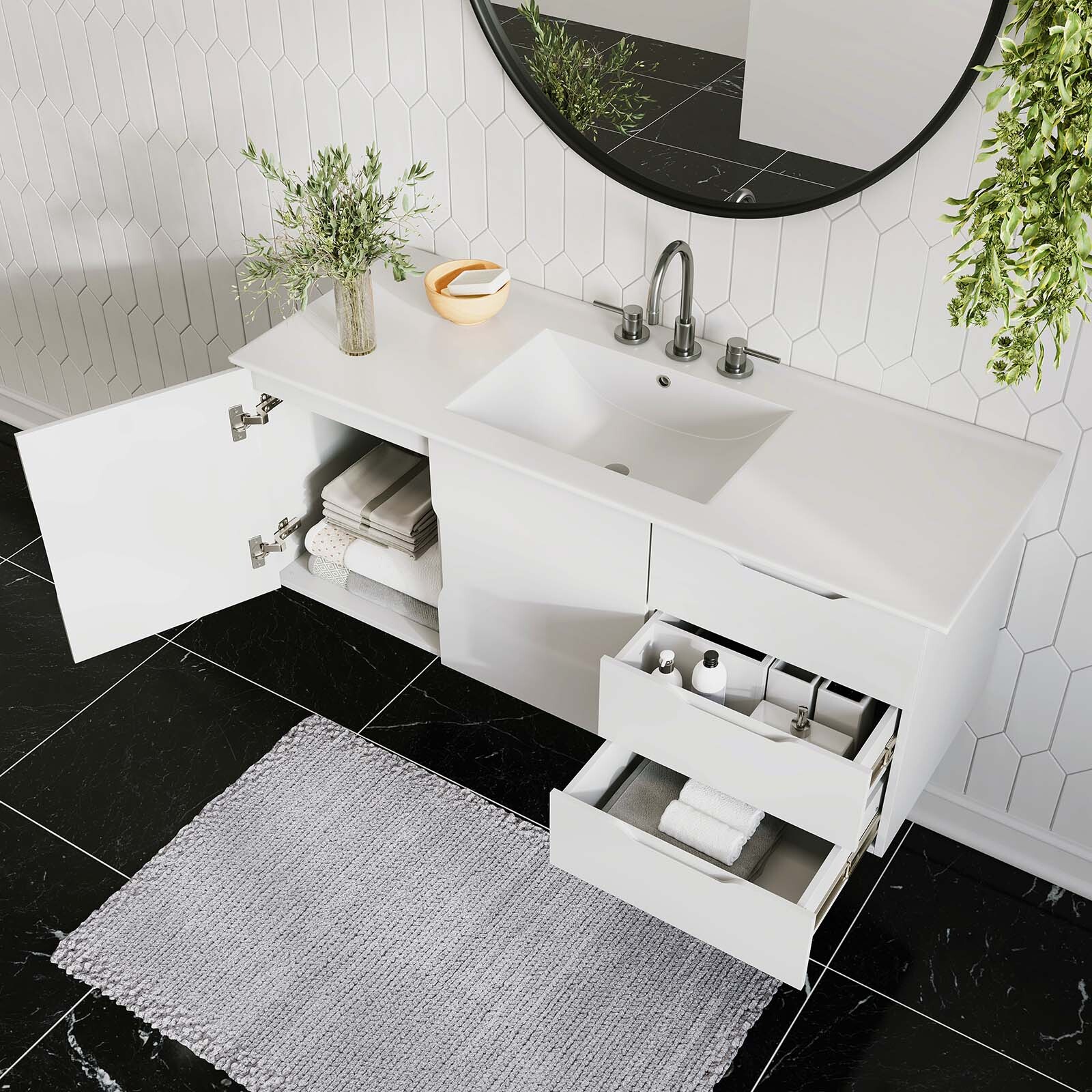 Modway Vitality 48″ Single Sink Wall-Mount Bathroom Vanity in White White