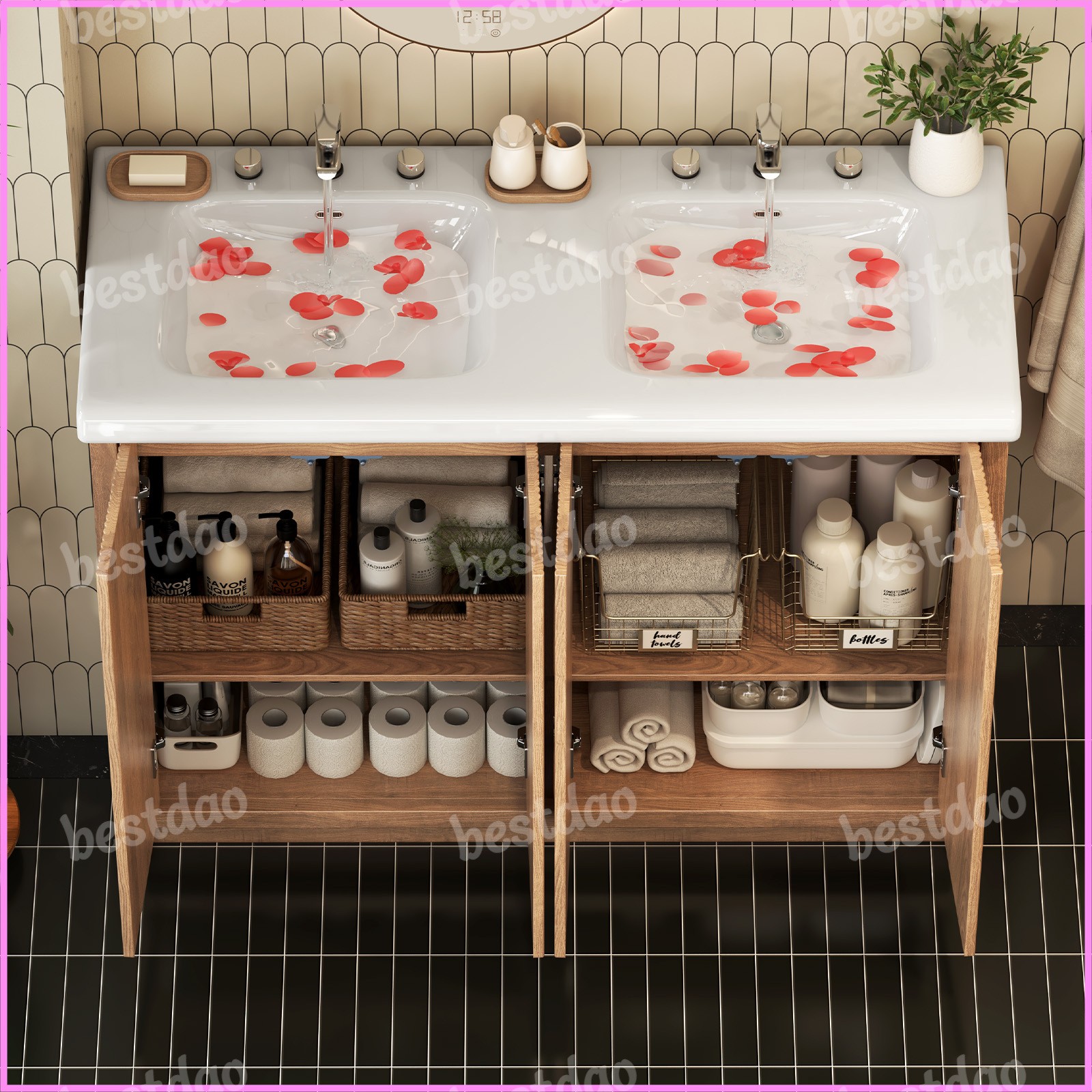 47″ Bathroom Vanity Set Wooden Cabinet with Double Ceramic Drop in Sink Top