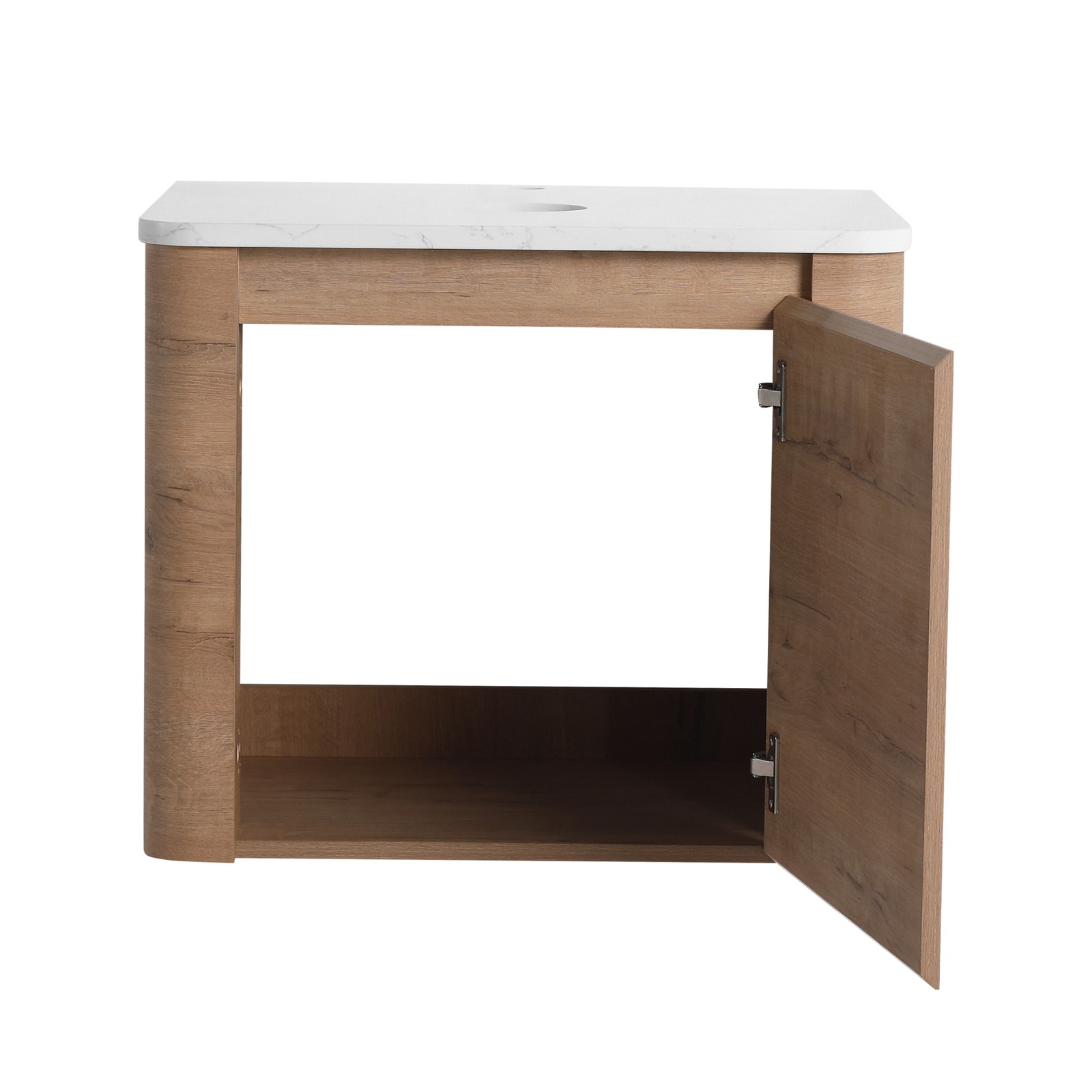 24 inch Wall-Mounted Plywood Bathroom Vanity White Top Artificial Stone Slab Oak