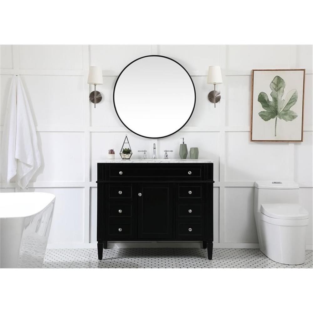 Elegant Decor Park Avenue 42″ Metal MDF Marble Single Bathroom Vanity in Black